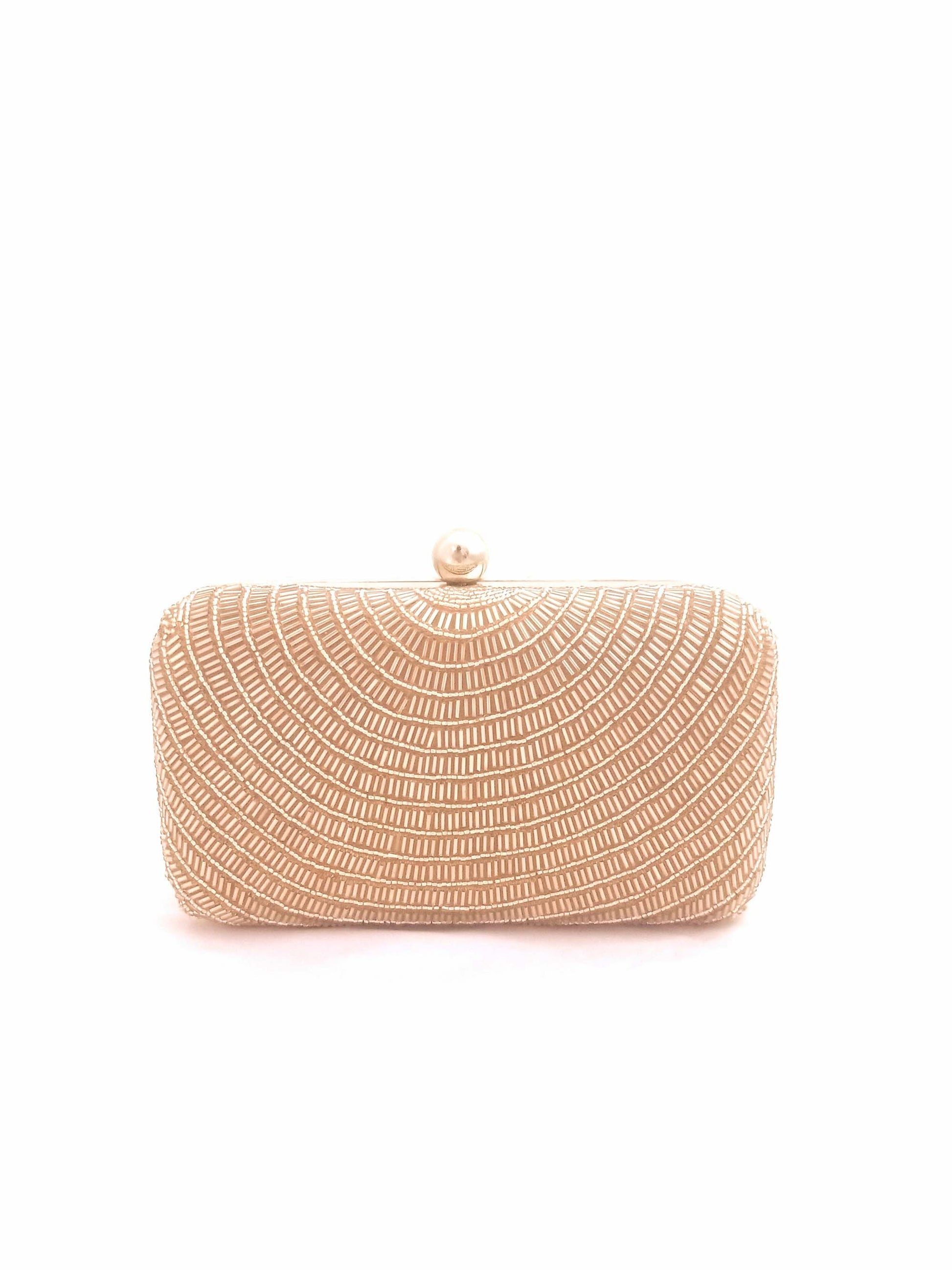Gold Beaded Hand Embroidered Clutch with a long Sling Chain