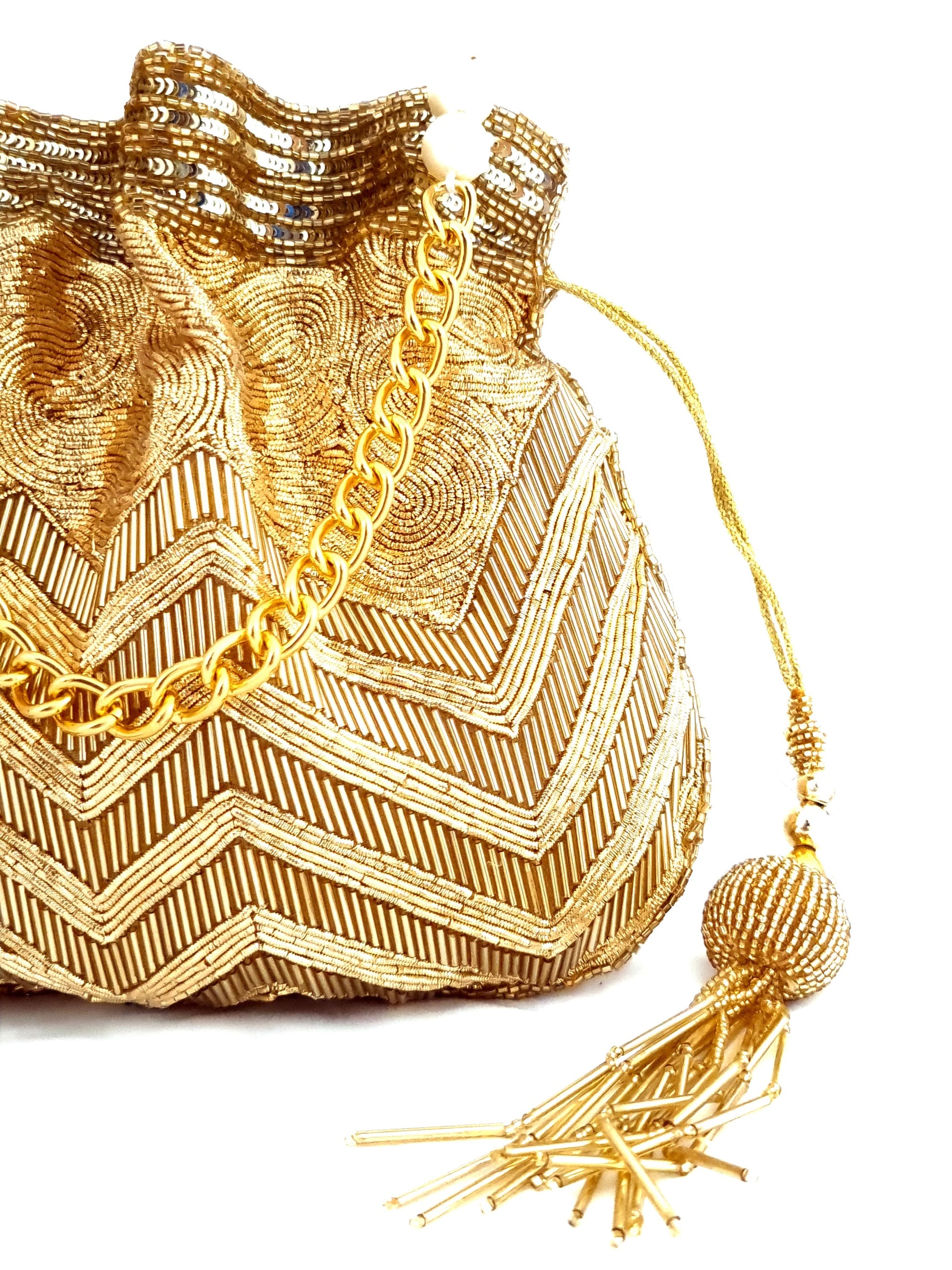 Gold Midas Zardozi Hand Embroidered Potli