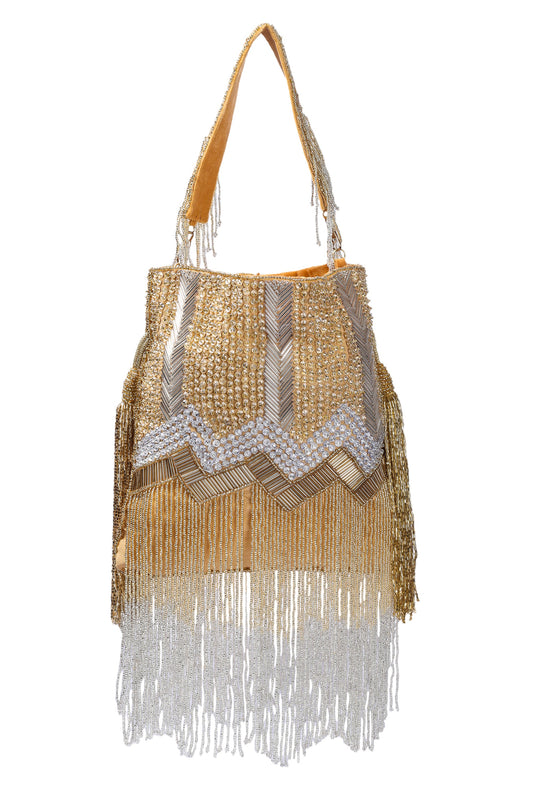 Gold Color Glitzy Diva Tassel Hand Embroidered Potli