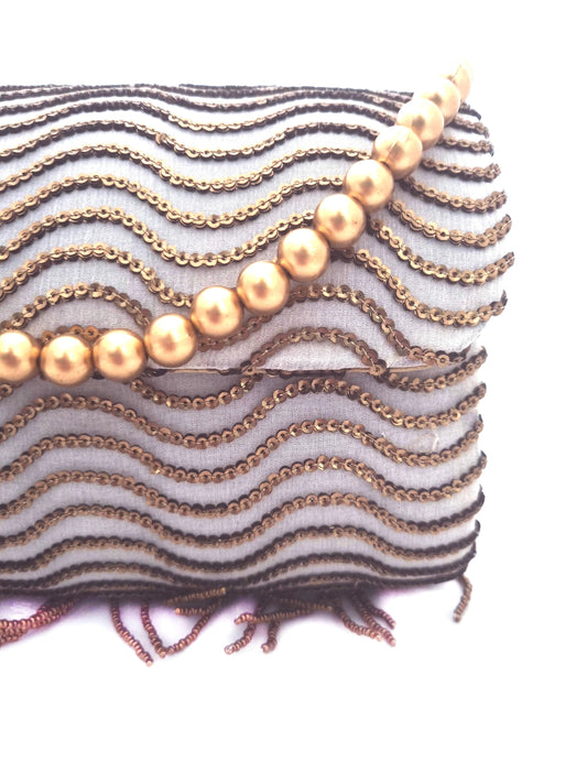 Gold Color Embroidery Electrifying Flopover Clutch