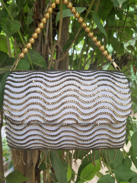 Gold Color Embroidery Electrifying Flopover Clutch