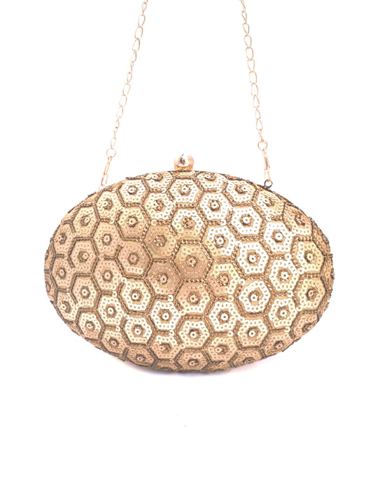 Gold Color Embroidery Honeycomb Sequin Clutch