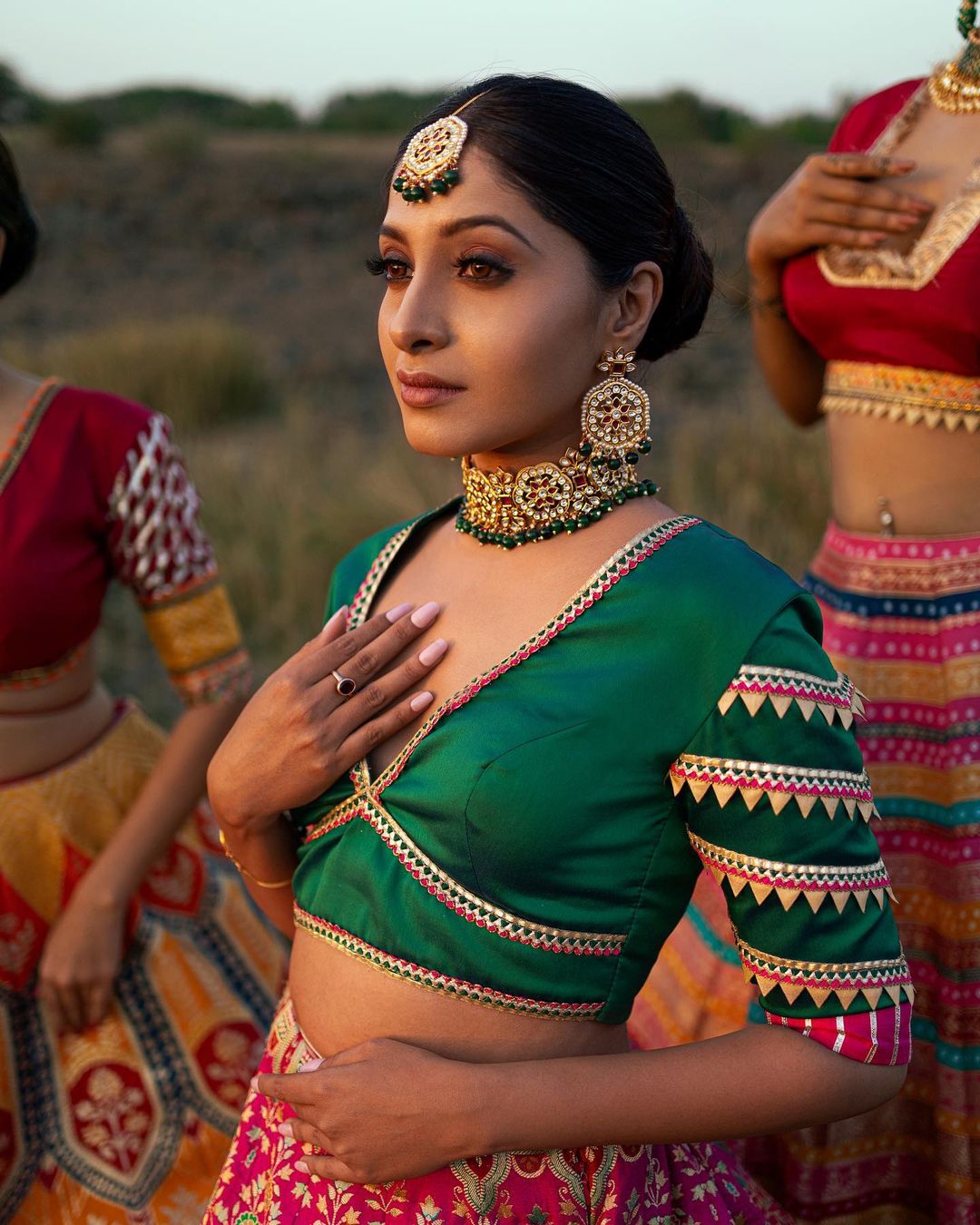 Banarasi Saga Royal Pink and Green Silk Zari Printed Lehenga