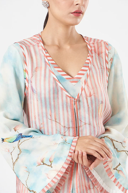 Sky Blue Georgette Printed Limited Edition Designer Cape Set