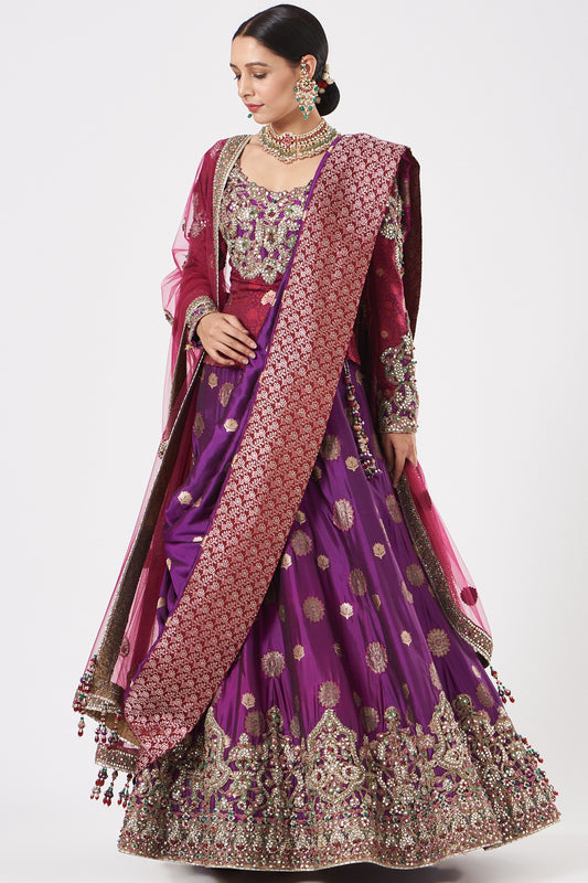 Purple Embroidered Wedding Lehenga Set