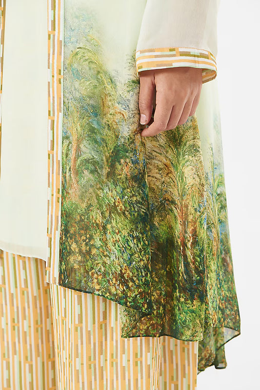 Mint Green Georgette Printed Limited Edition Designer Cape Set