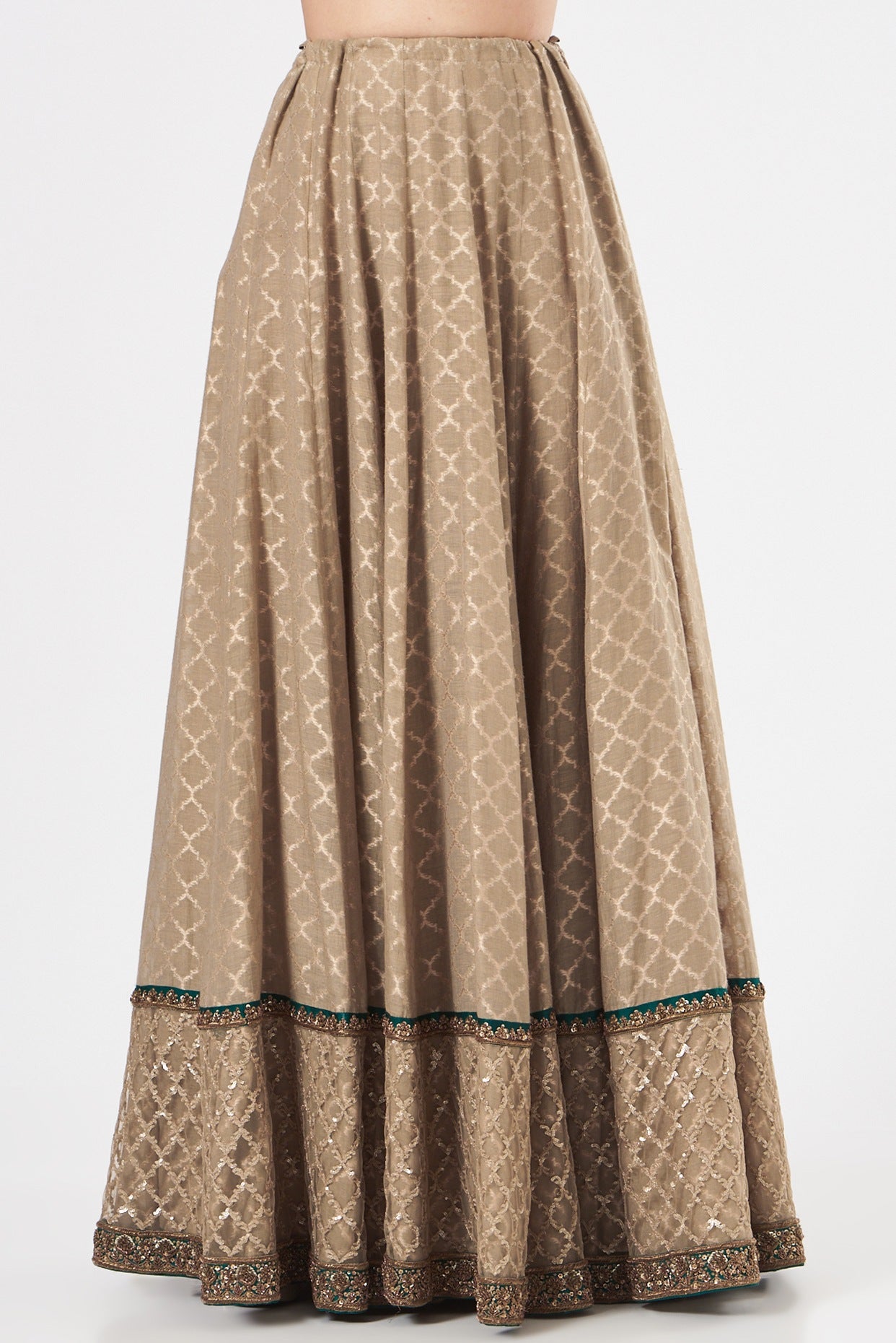 Beige Silk Printed Lehenga Set