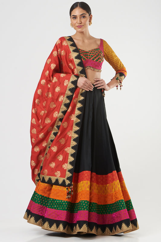Black Silk Designer Bridal Lehenga Set