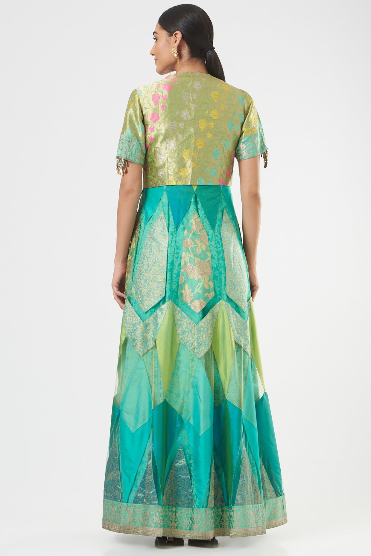 Blue & Green Silk Designer Anarkali Set