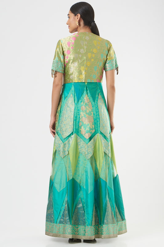 Blue & Green Silk Designer Anarkali Set