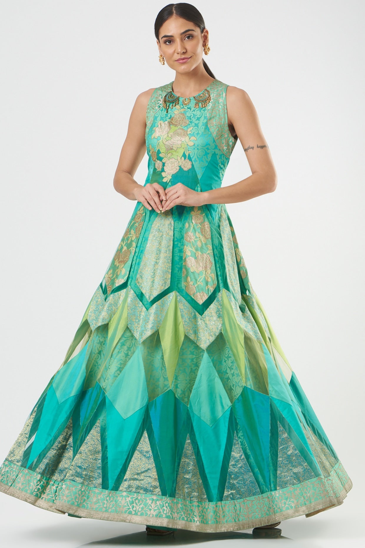 Blue & Green Silk Designer Anarkali Set