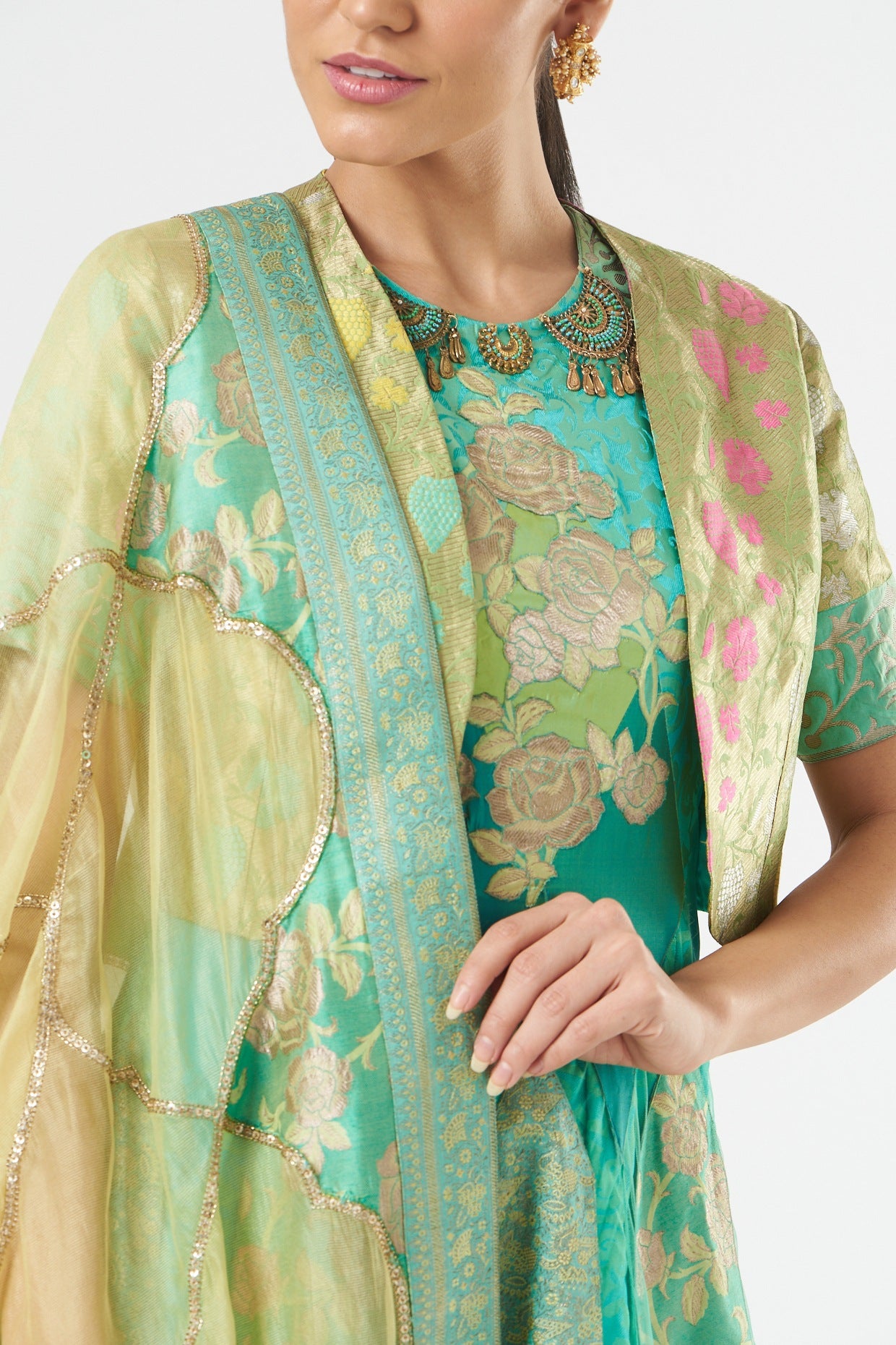 Blue & Green Silk Designer Anarkali Set