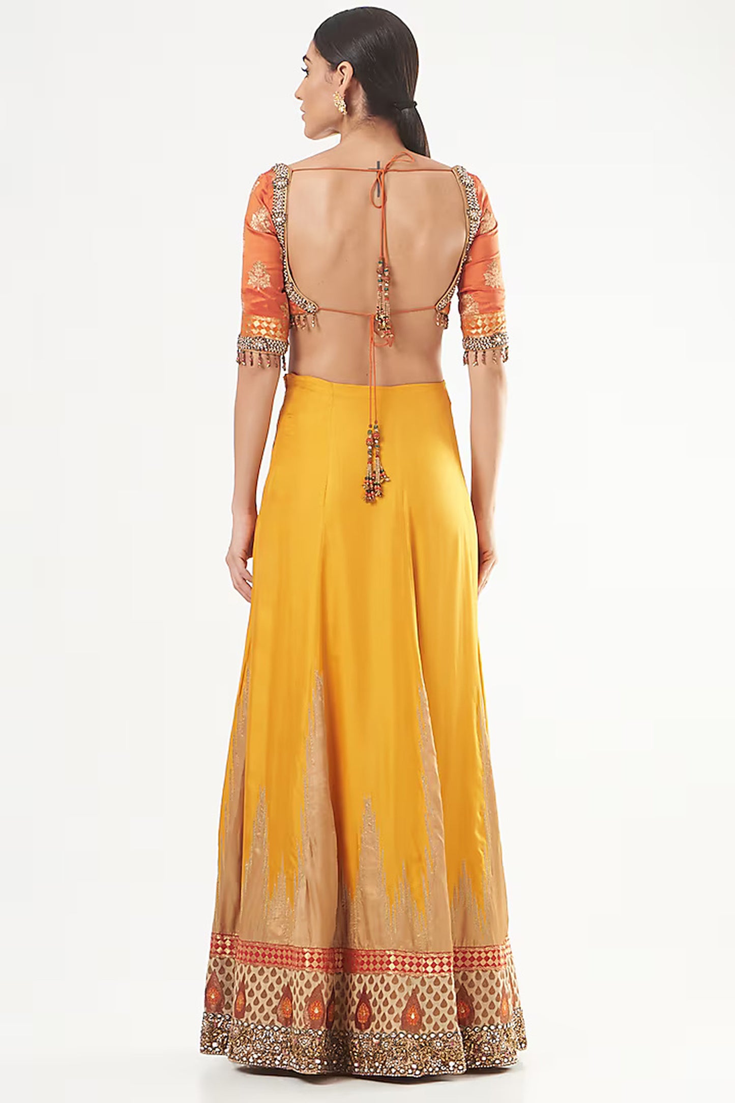 Mustard Hand Embroidered Pure Silk Lehenga Set