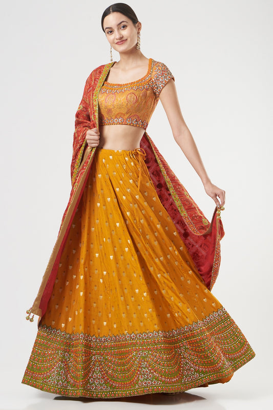 Deep Mustard Embroidered Designer Wedding Lehenga Set