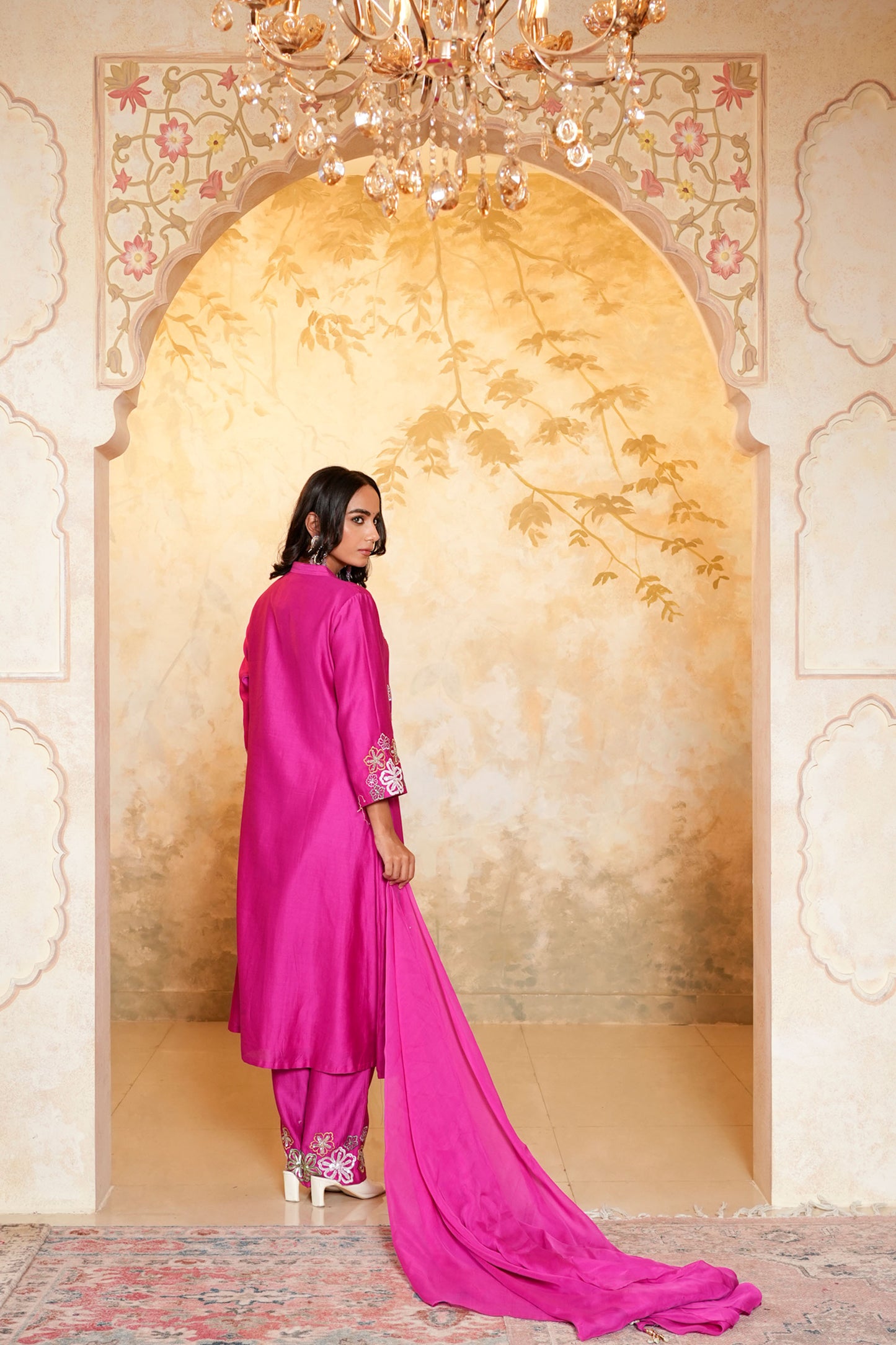 Wine Chanderi Heavy Hand Embroidered Kurta Set