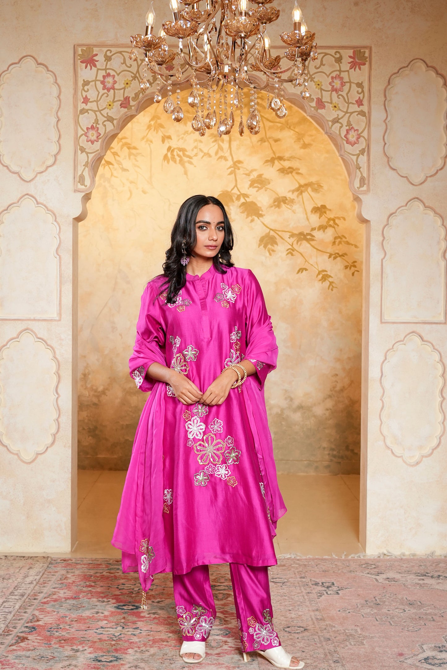 Wine Chanderi Heavy Hand Embroidered Kurta Set