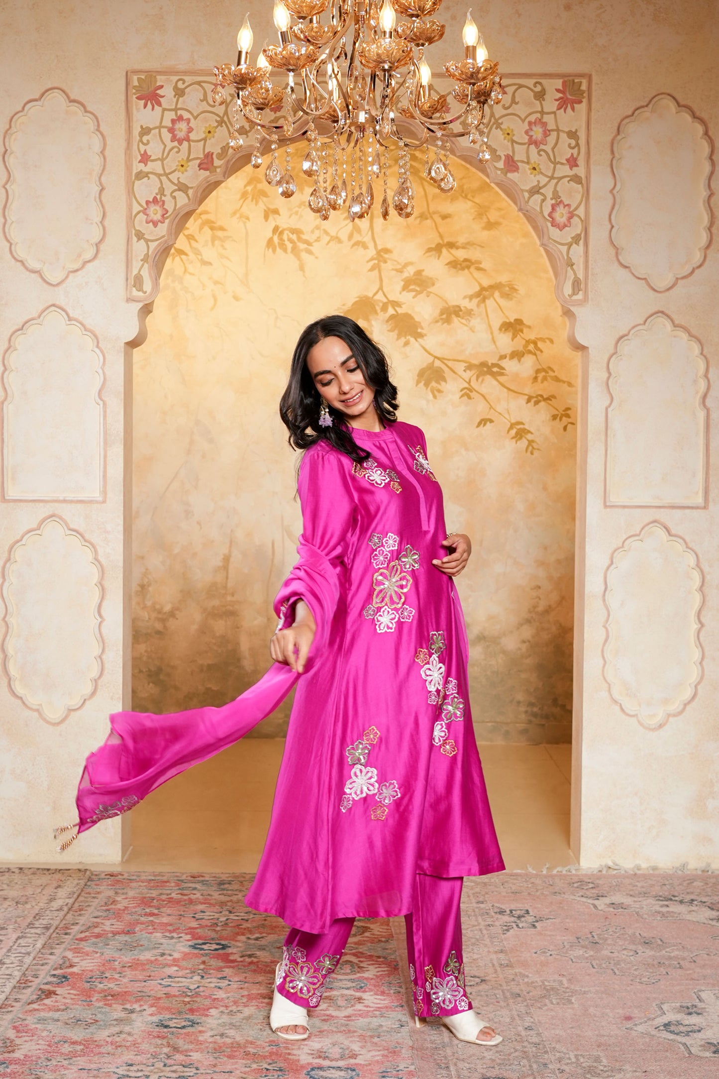 Wine Chanderi Heavy Hand Embroidered Kurta Set