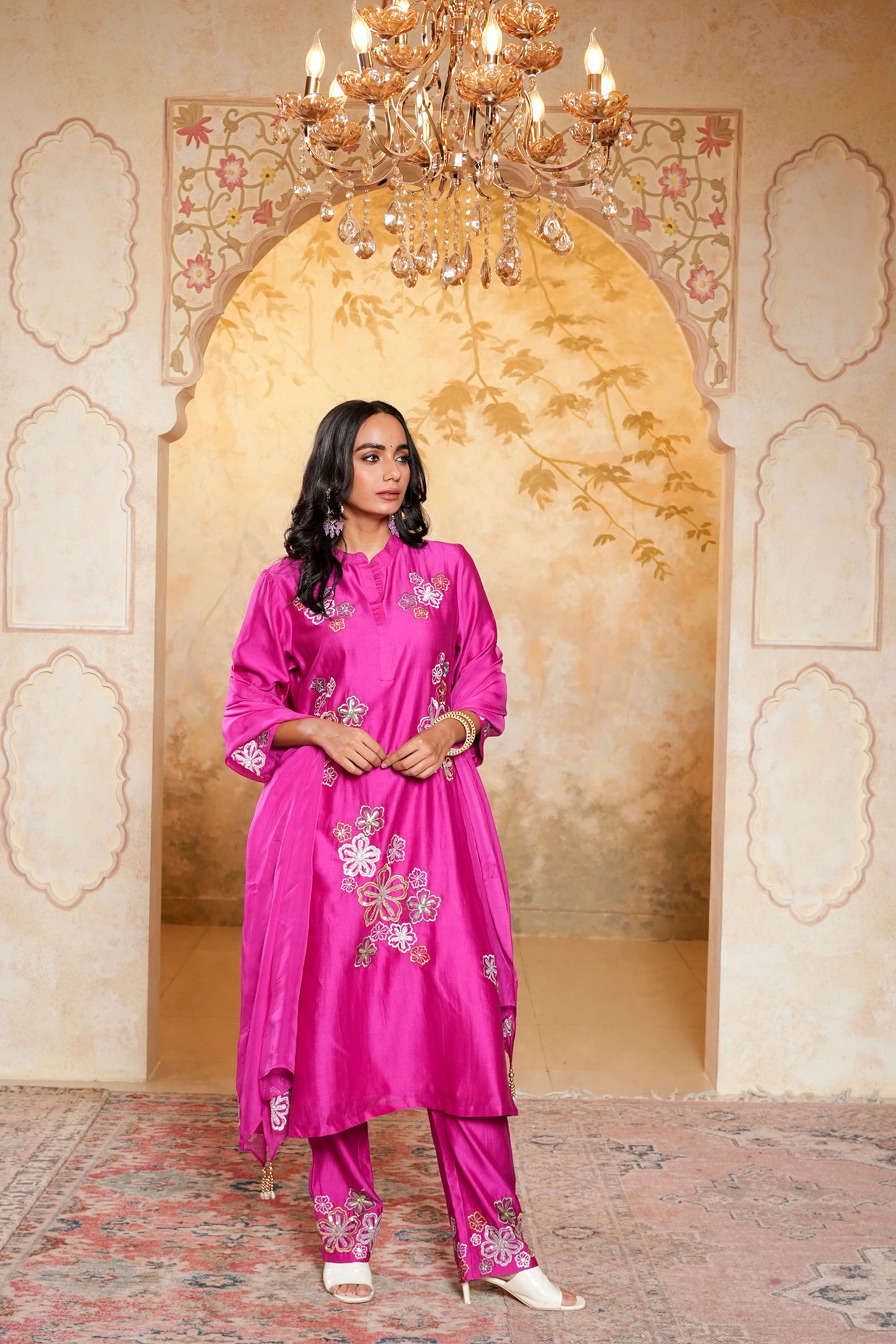 Wine Chanderi Heavy Hand Embroidered Kurta Set