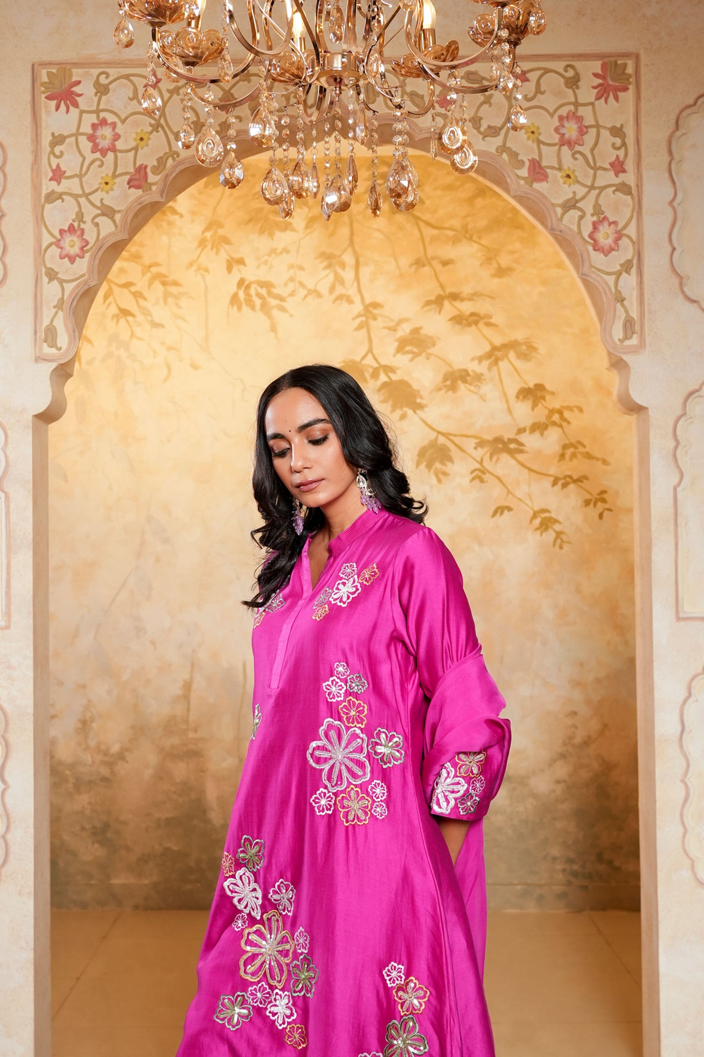 Wine Chanderi Heavy Hand Embroidered Kurta Set