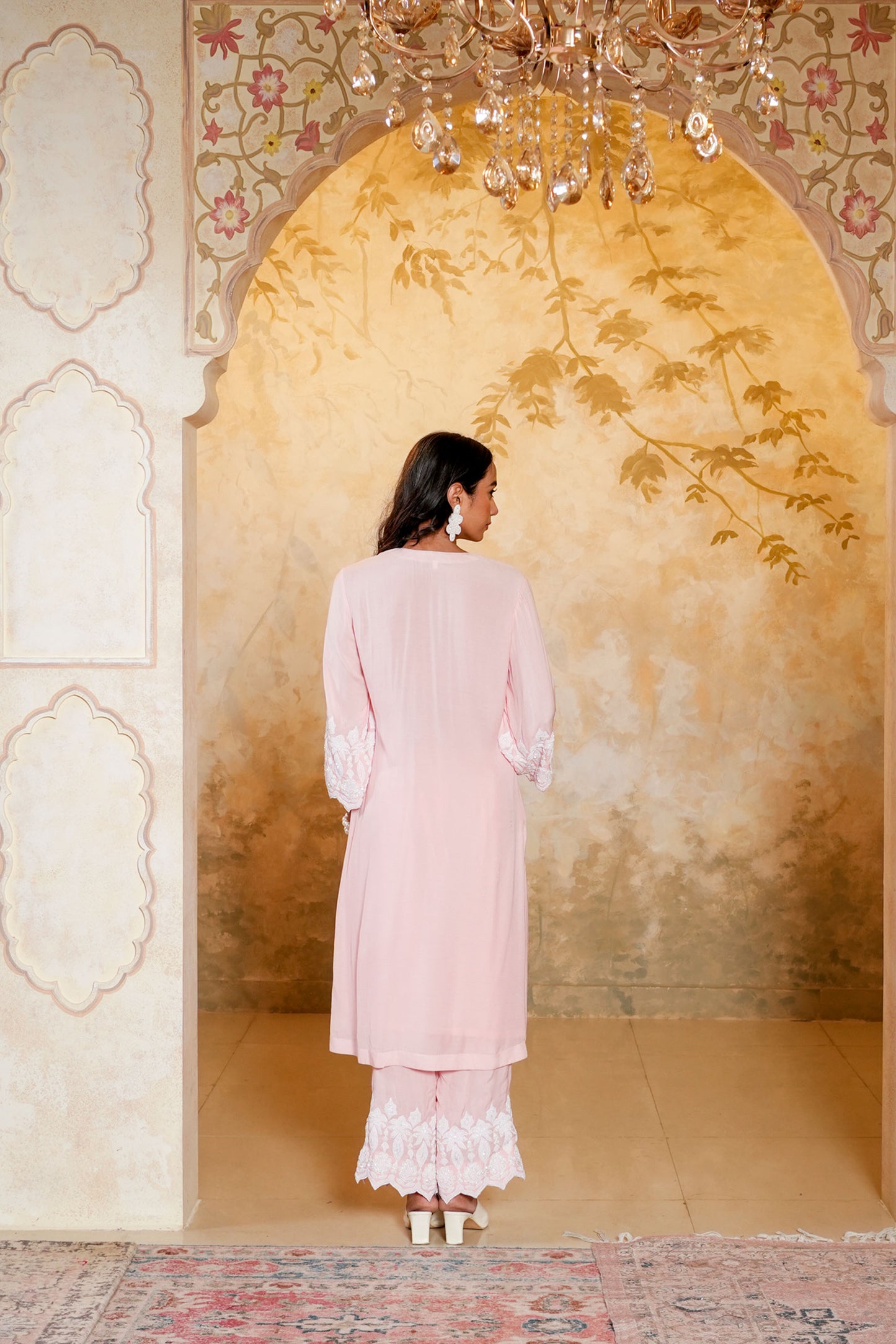 Light Pink Muslin Pearl Dori Work Kurta-pant Set