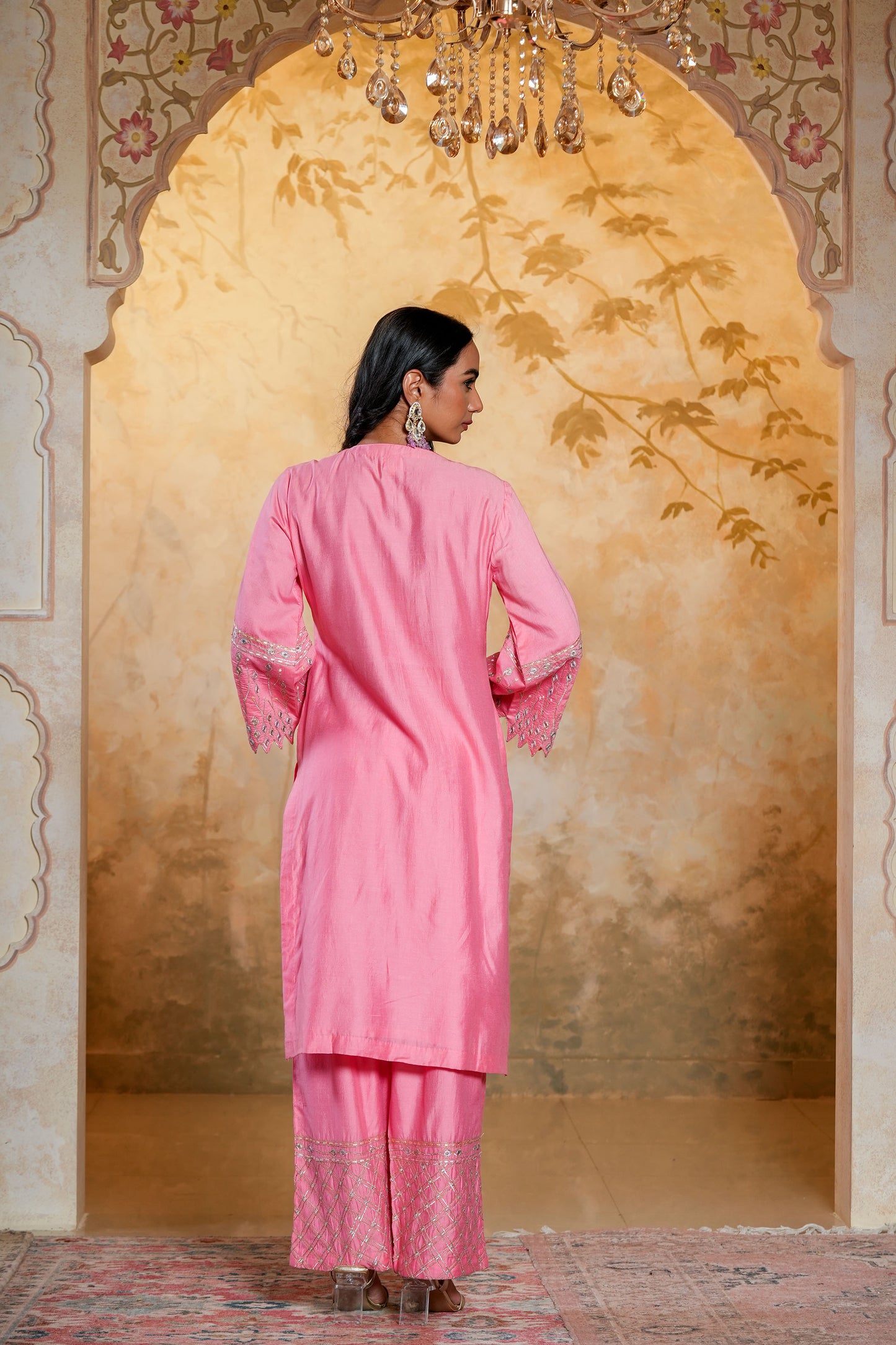 Light Pink Chanderi  SequinsAnd Gota Work Kurta Set