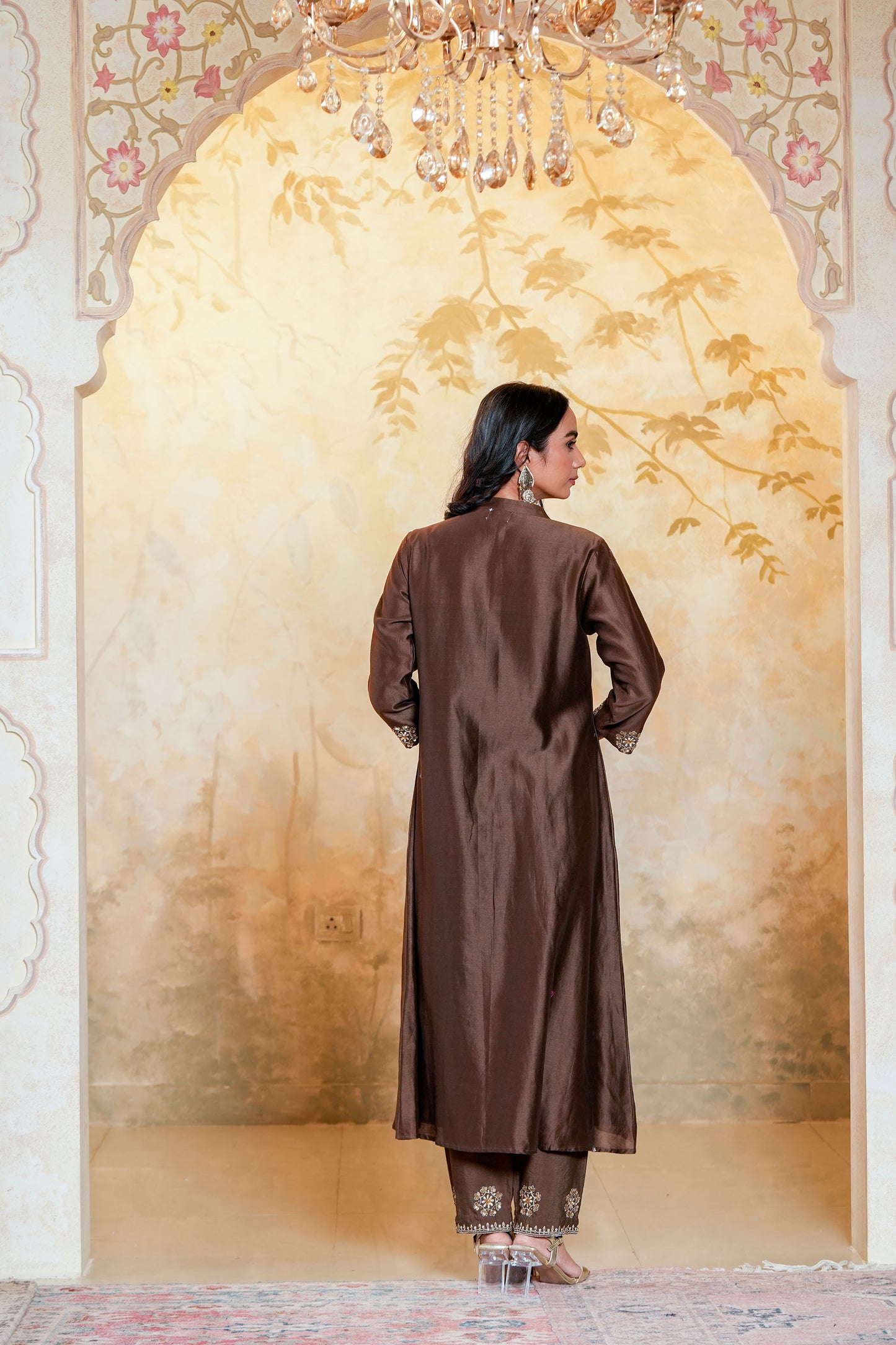 Brown Chanderi Zari & Sequece Work Kurta Set