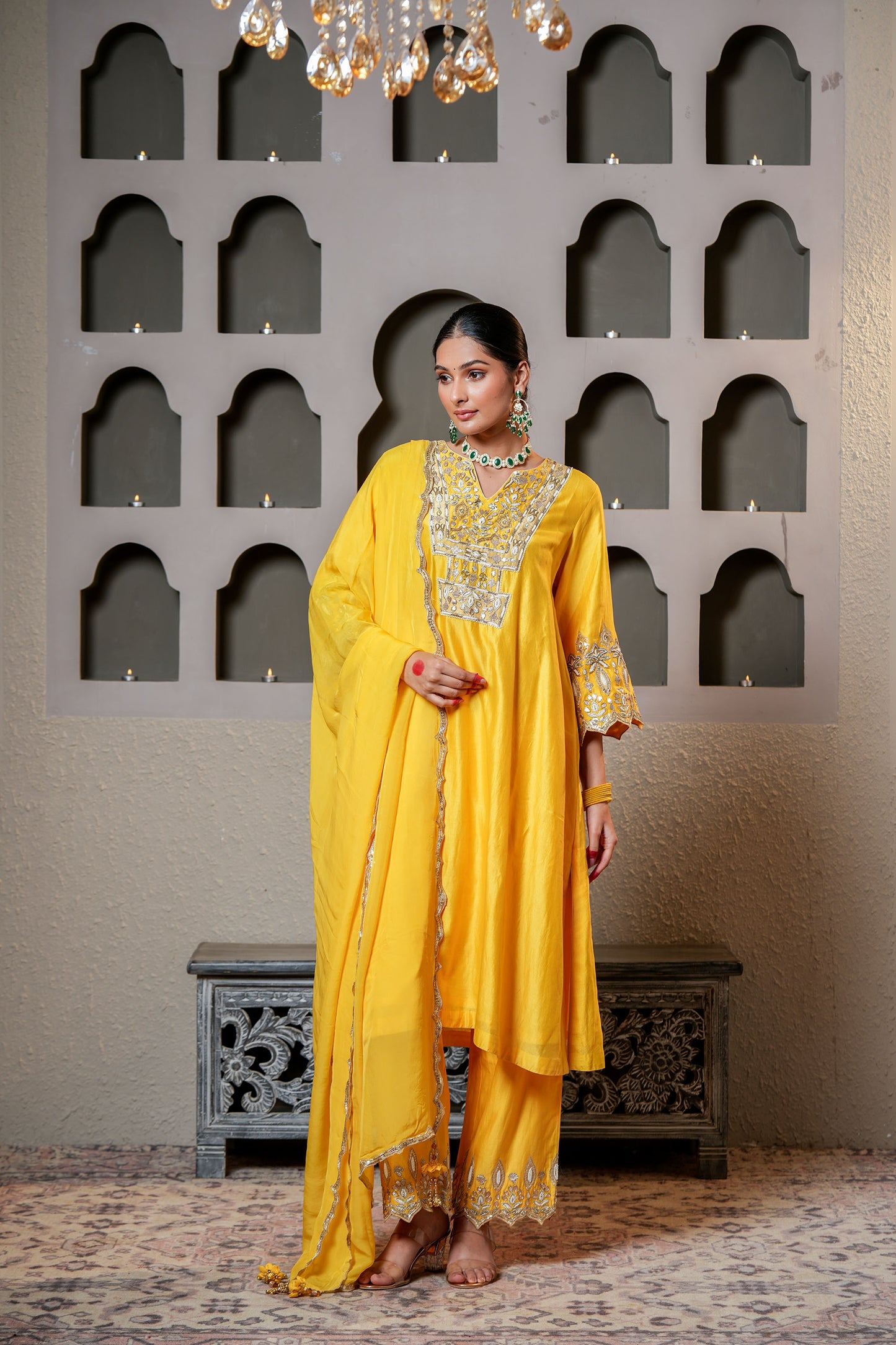 Yellow Chanderi Crafted With Gota Patti Work  Designer Suit Set