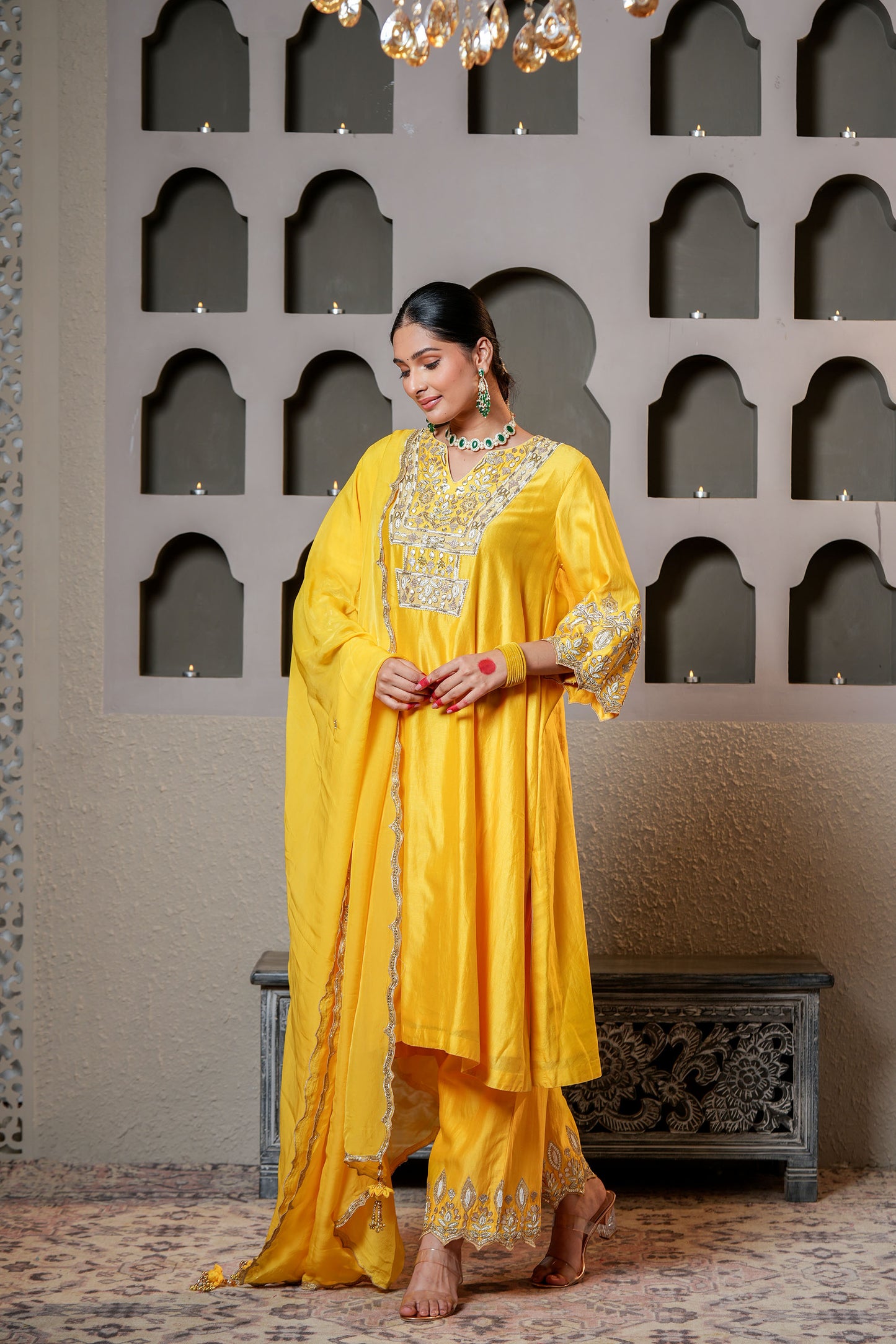 Yellow Chanderi Crafted With Gota Patti Work  Designer Suit Set