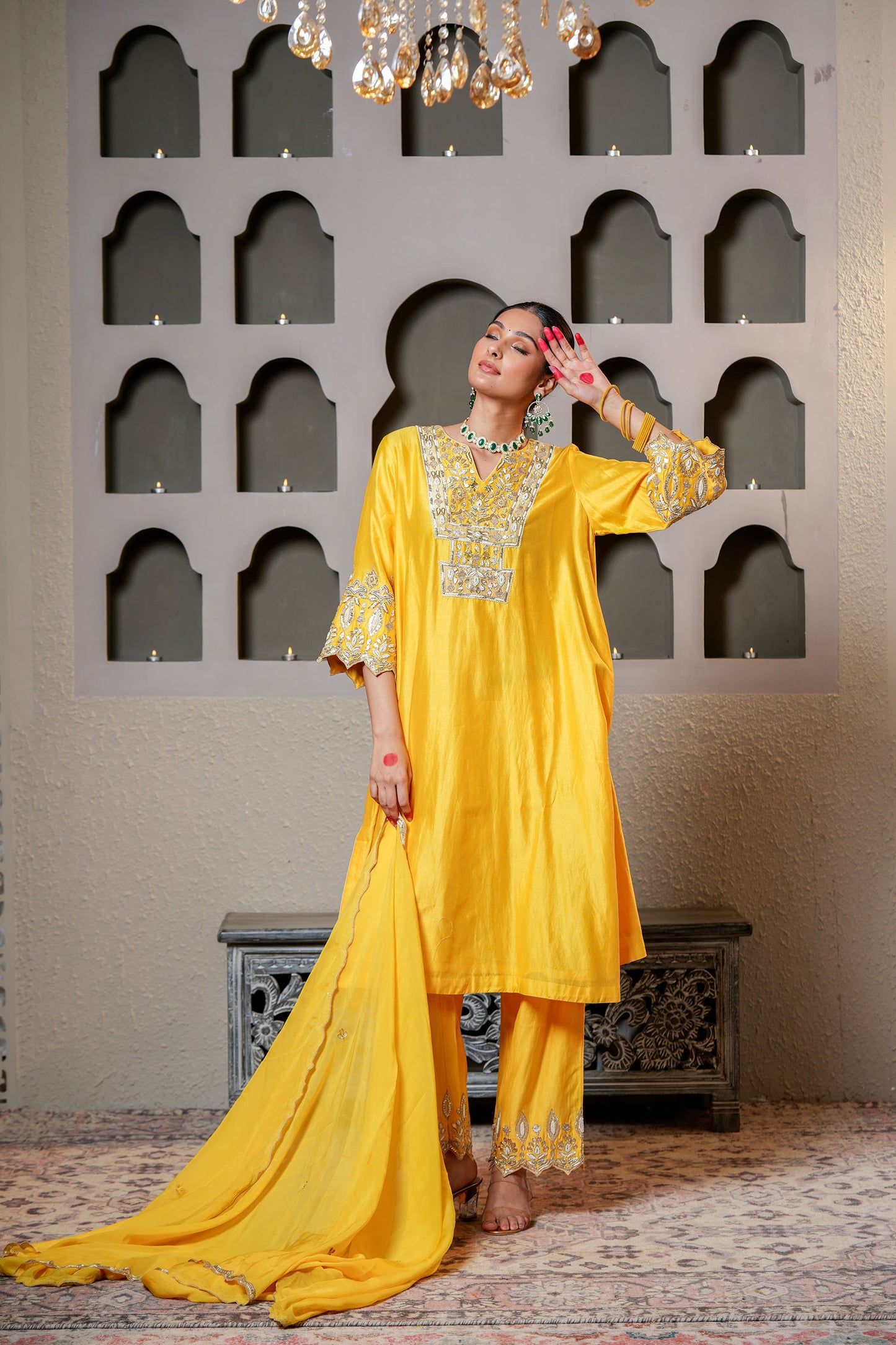 Yellow Chanderi Crafted With Gota Patti Work  Designer Suit Set