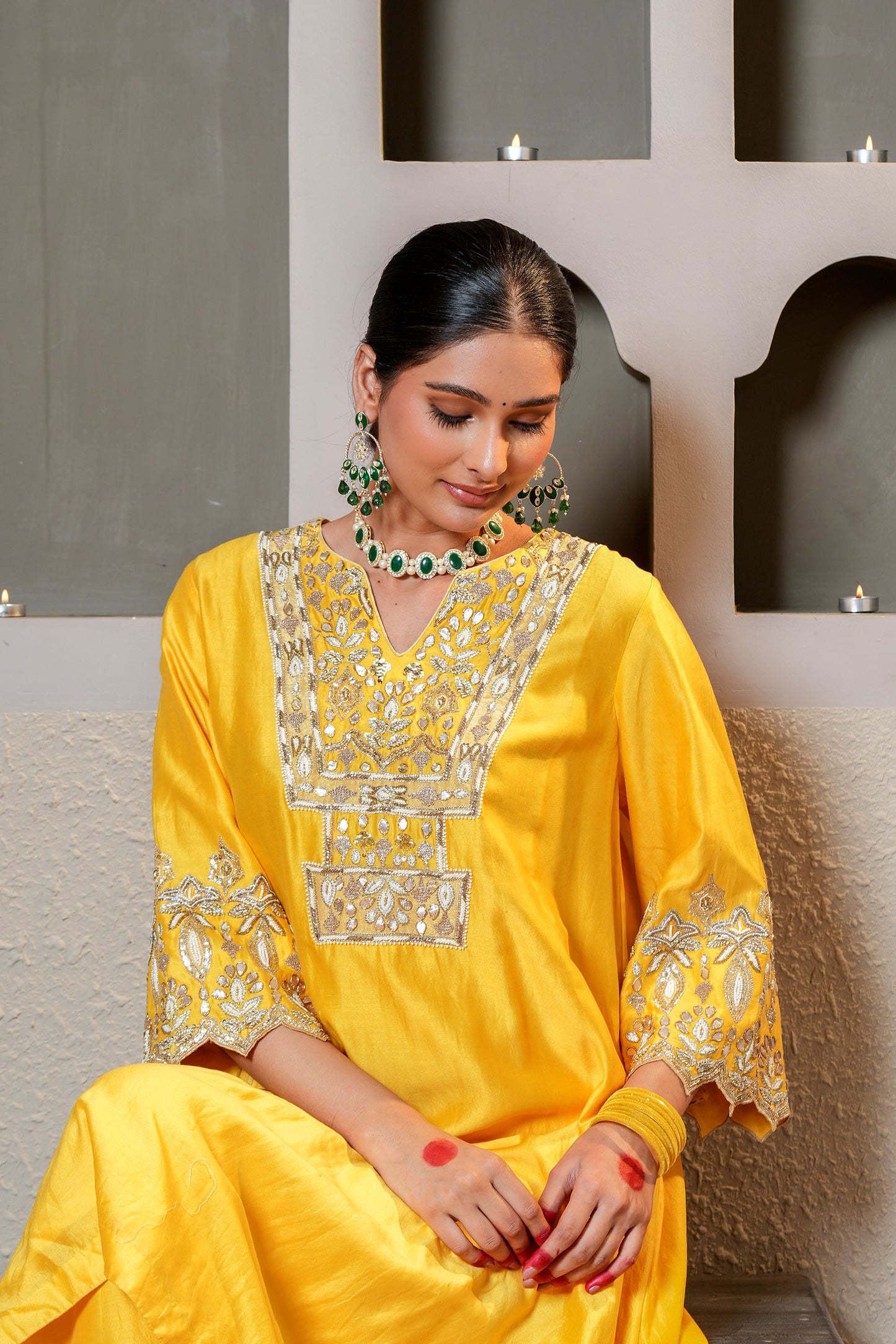 Yellow Chanderi Crafted With Gota Patti Work  Designer Suit Set