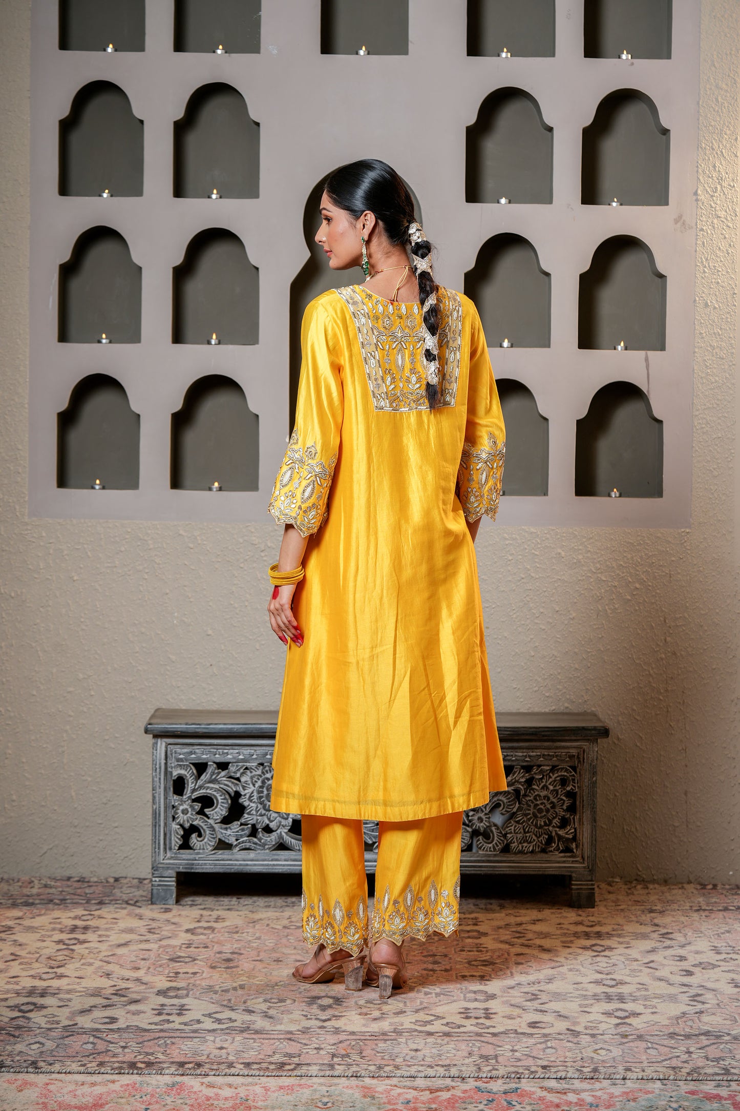 Yellow Chanderi Crafted With Gota Patti Work  Designer Suit Set
