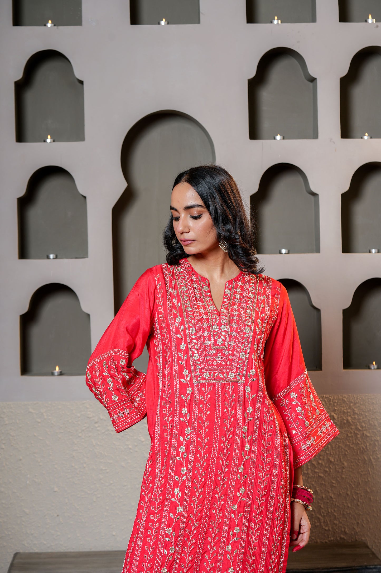 Red Chanderi Heavy Zari Hand Work Kurta Set