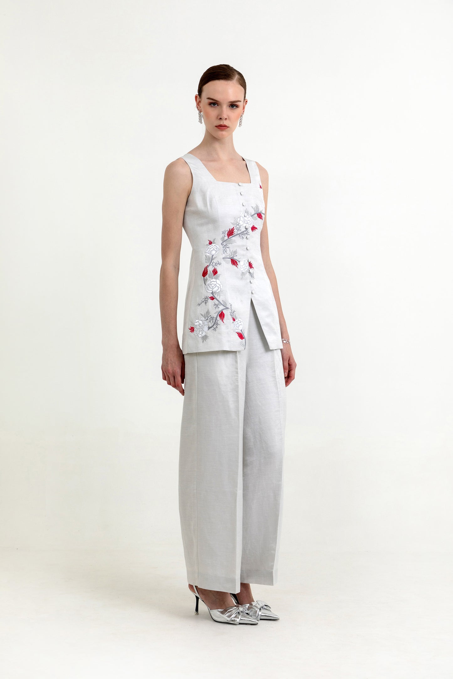 Peony Silver Satin Designer Co-ord Set