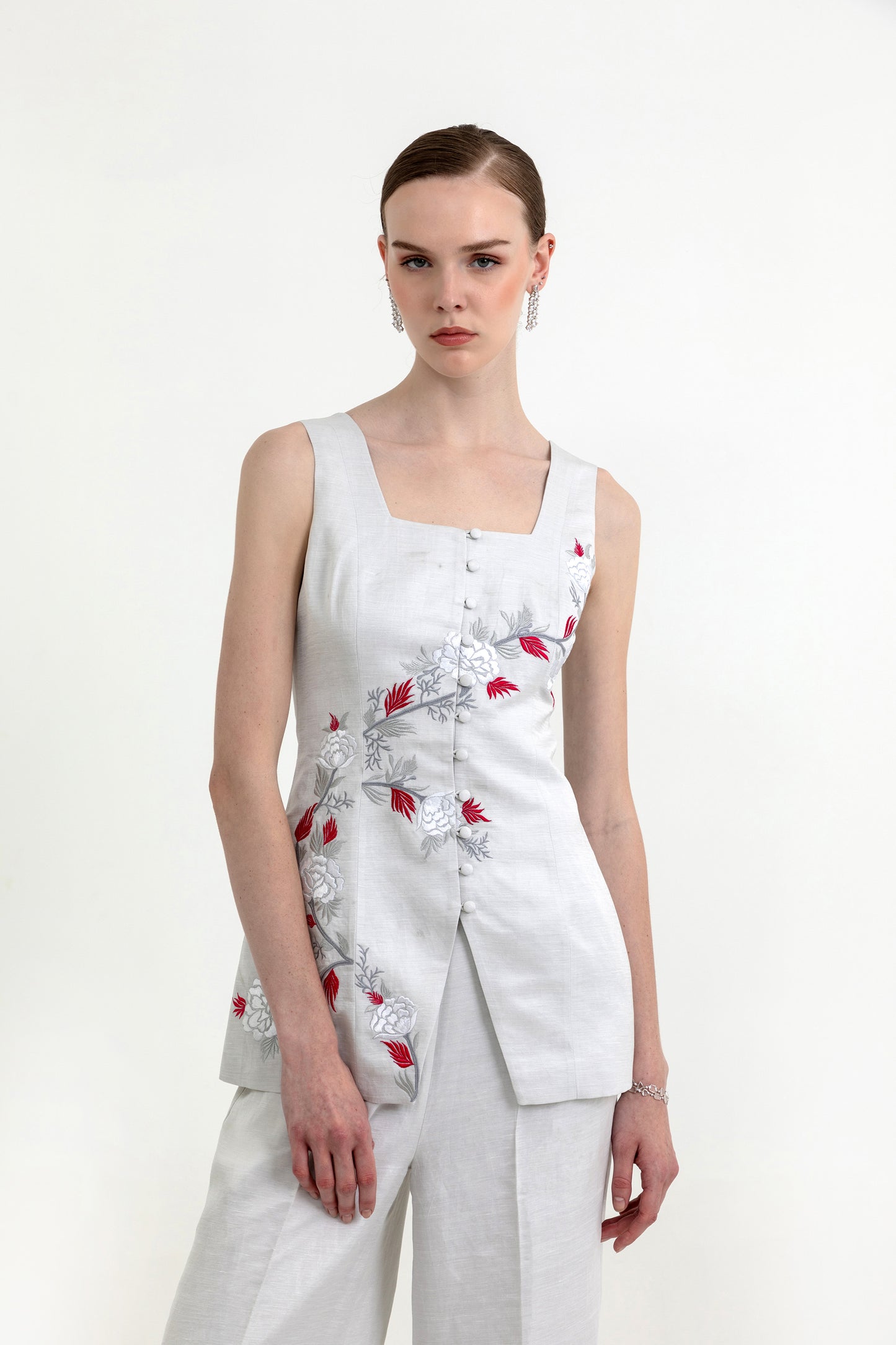 Peony Silver Satin Designer Co-ord Set