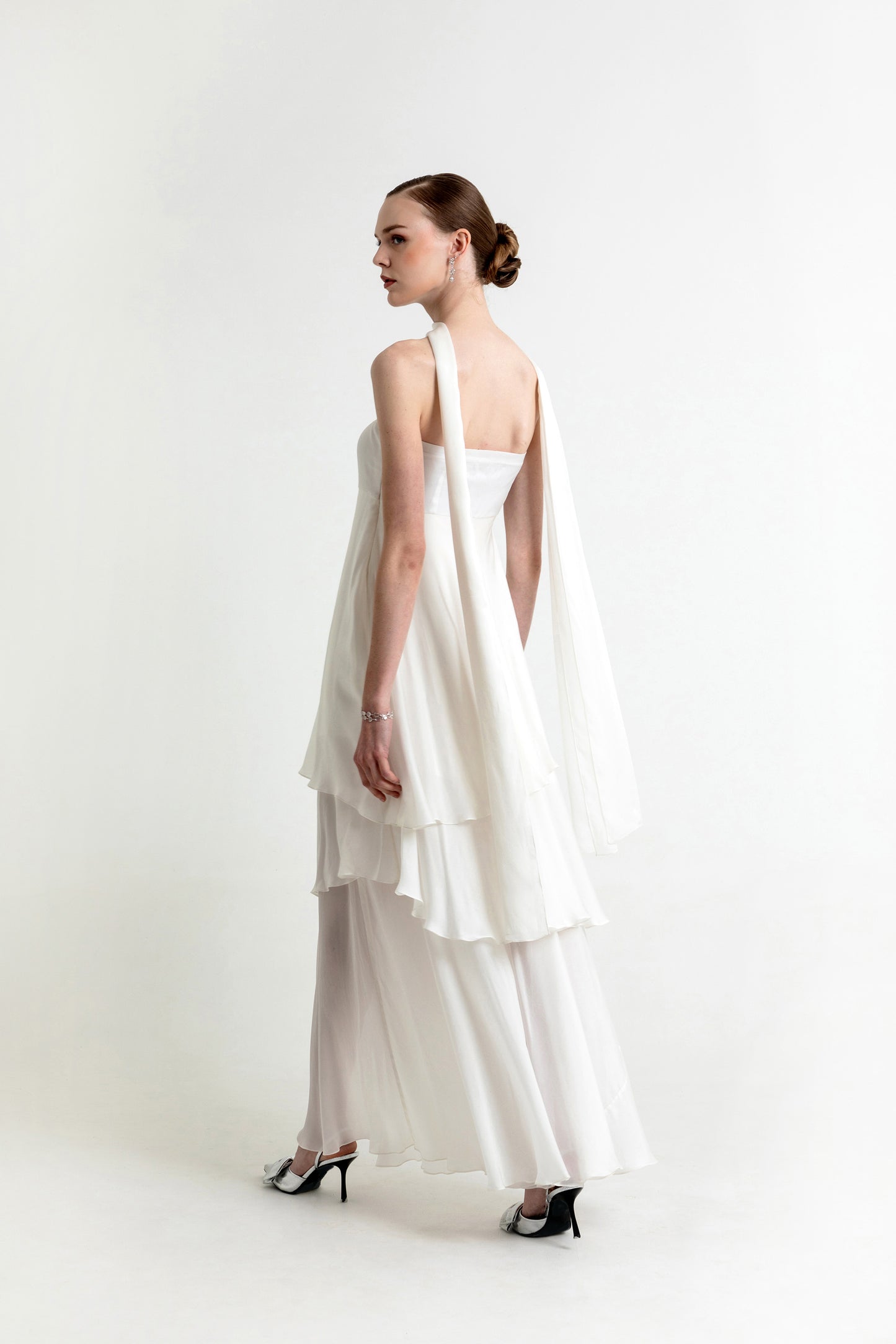 Aurora White Satin Party Wear Co-ord Set with Scarf