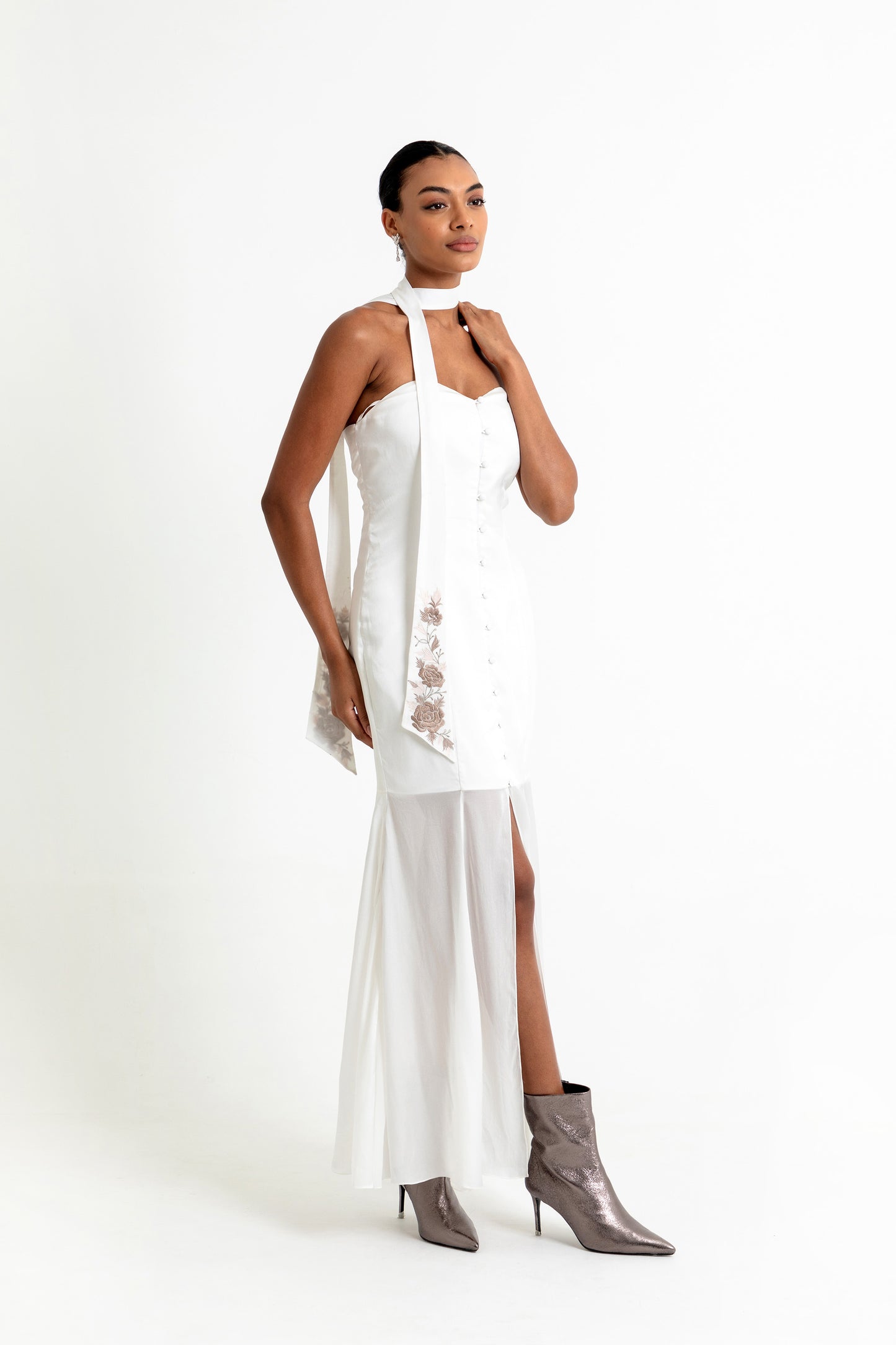 Strapless Sweetheart Shirt White Satin Party Wear Dress