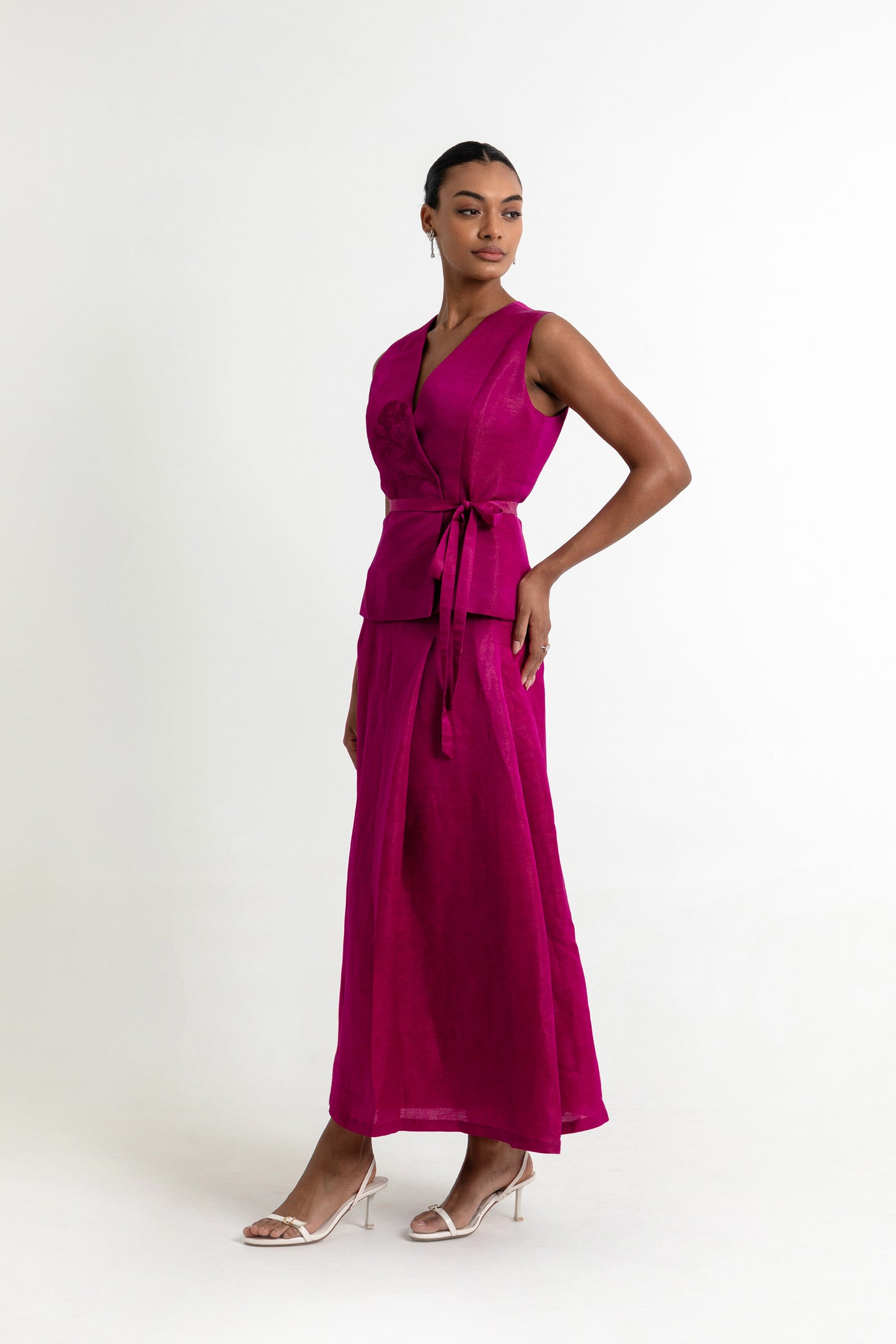 Rosalina Dark Fuschia Pink Linen Satin Party Wear Waistcoat Set