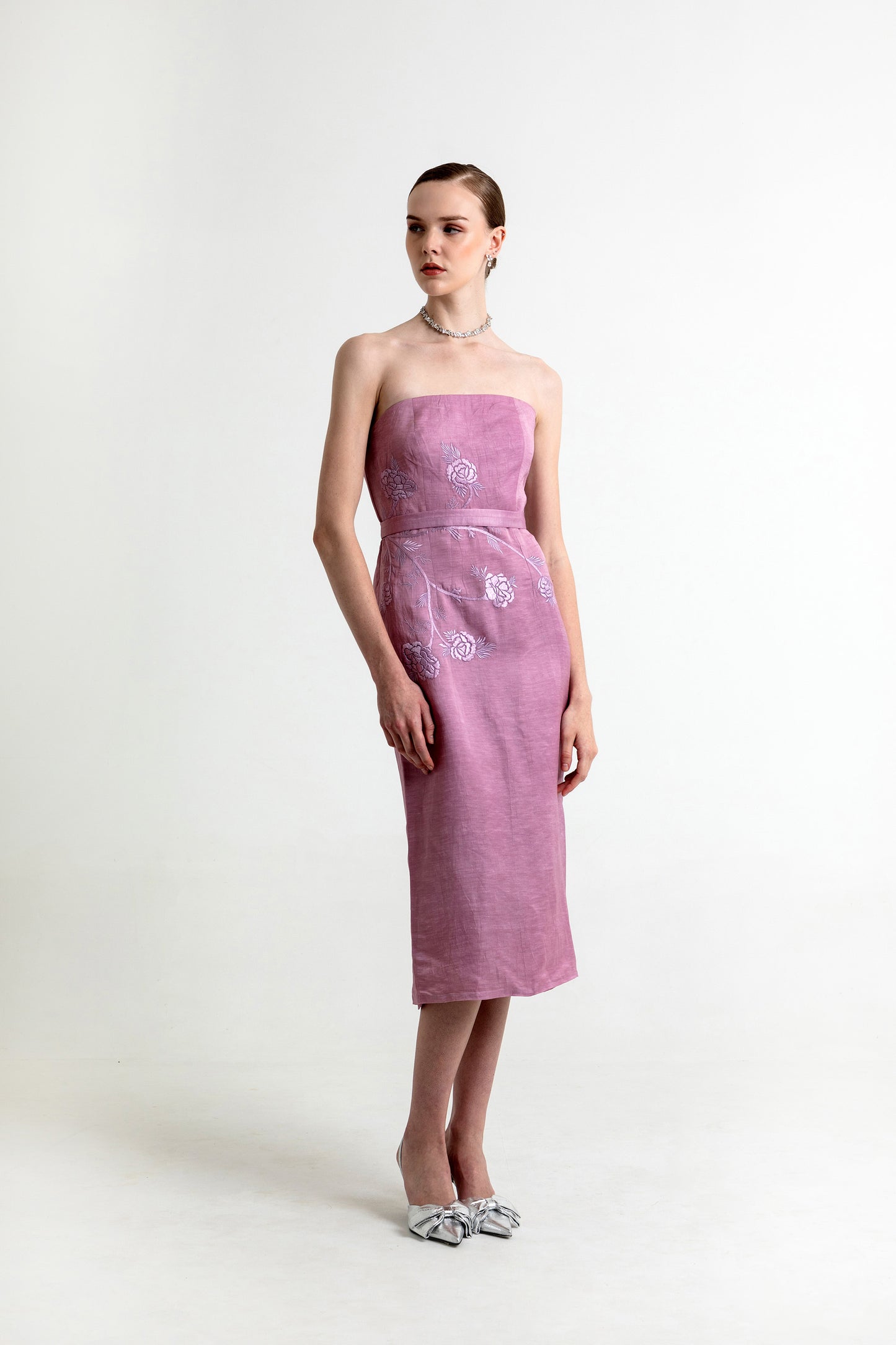 Iris Lilac Linen Satin Midi Dress