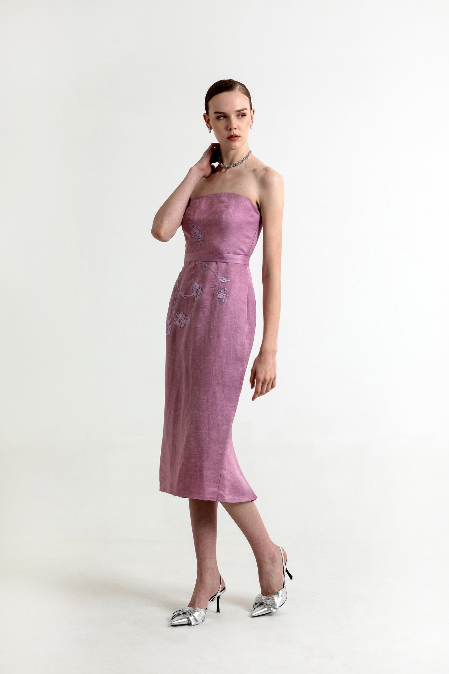 Iris Lilac Linen Satin Midi Dress