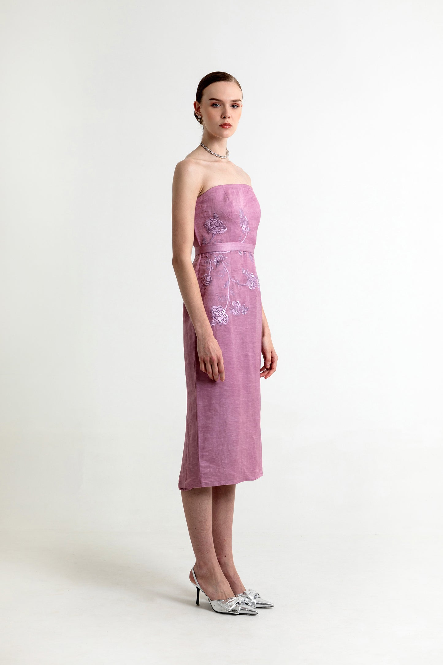 Iris Lilac Linen Satin Midi Dress