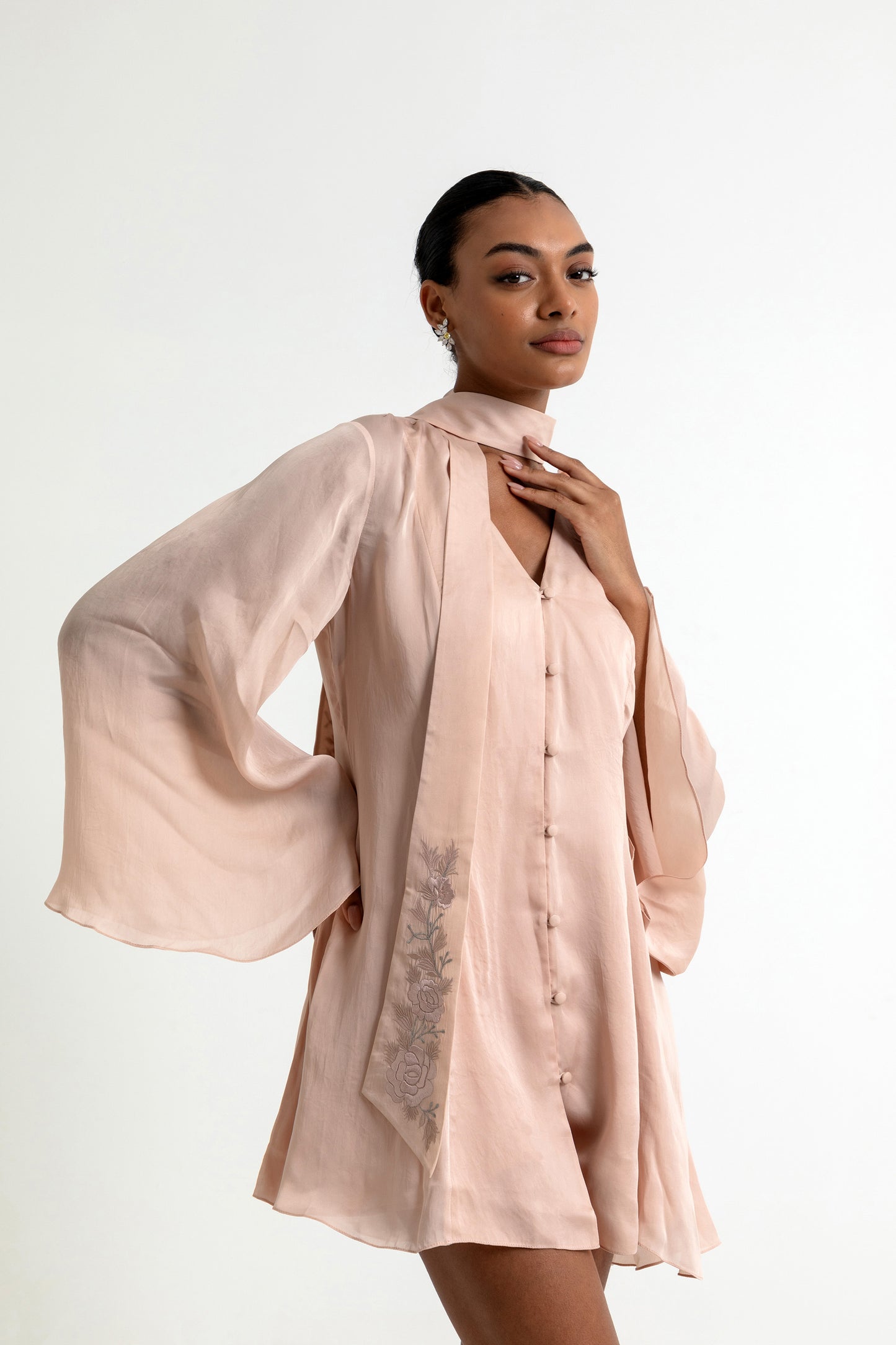 Aubrielle Organza Dress in Peach Dust