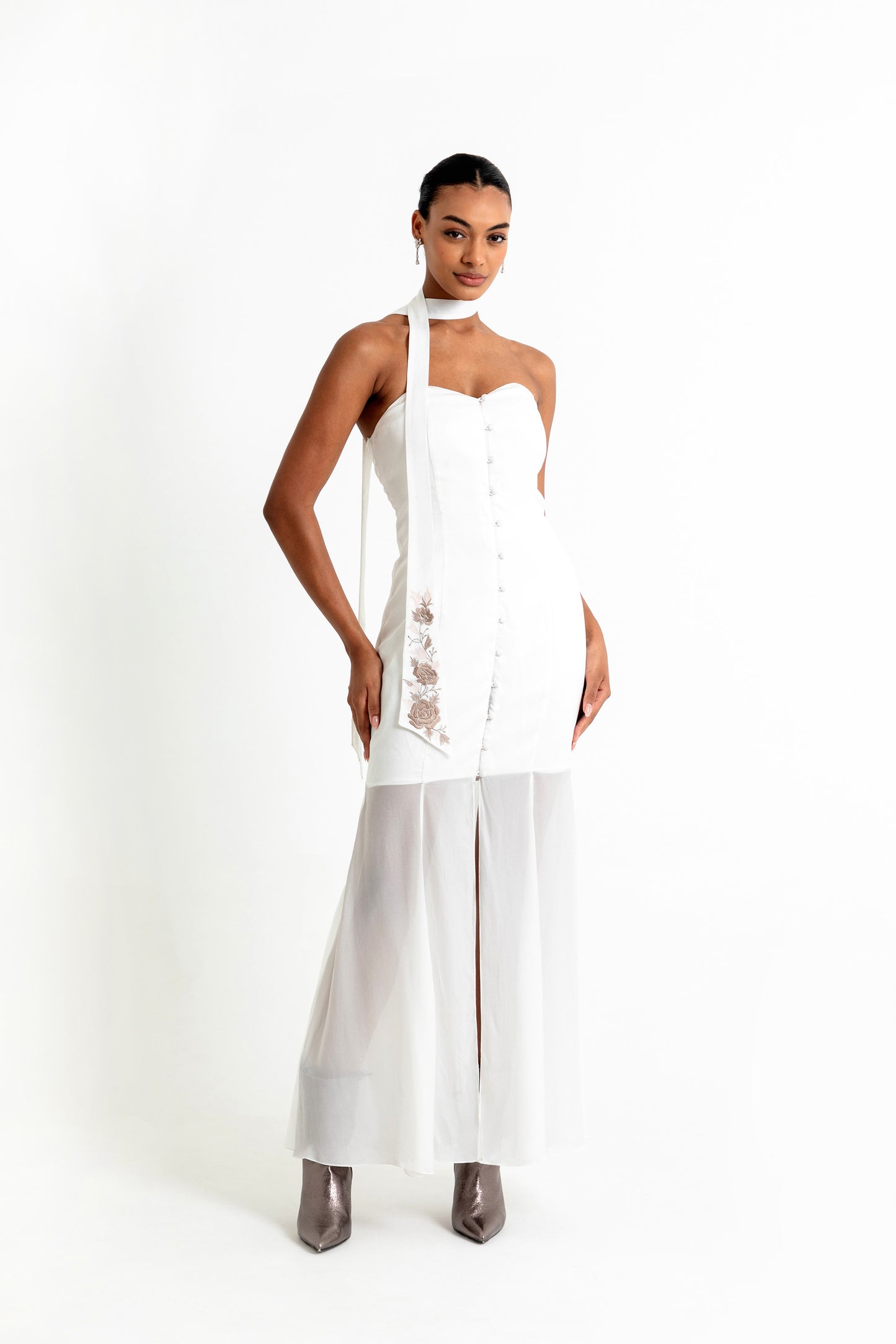 Strapless Sweetheart Shirt White Satin Party Wear Dress