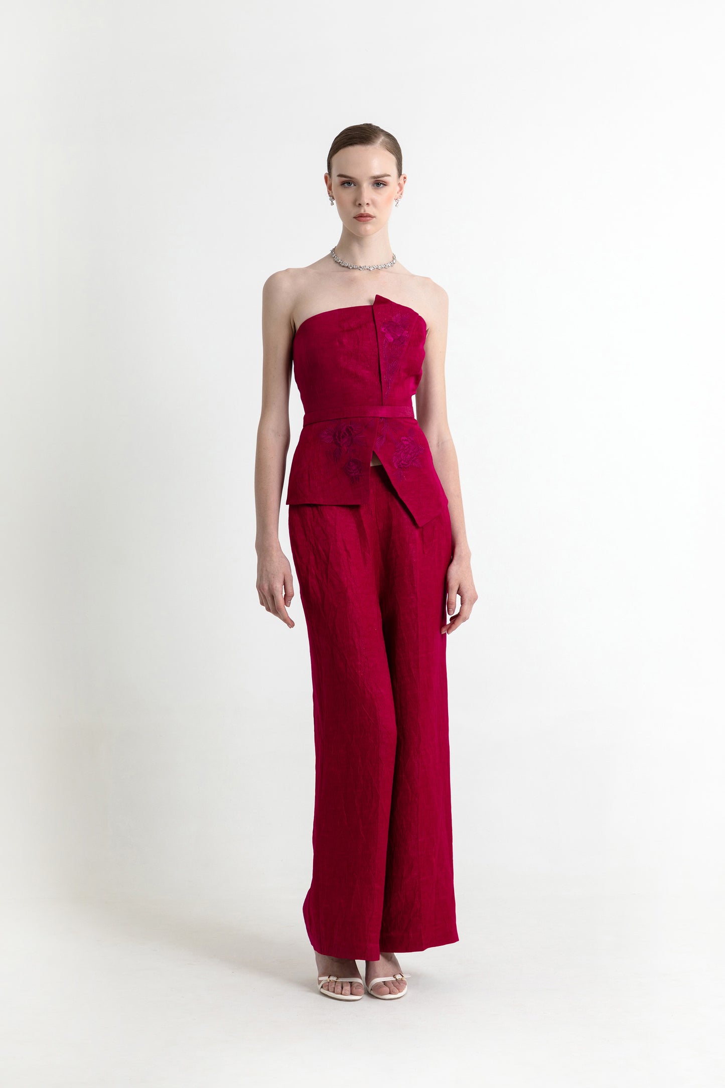 Carnation Red Satin Designer Co-ord Set