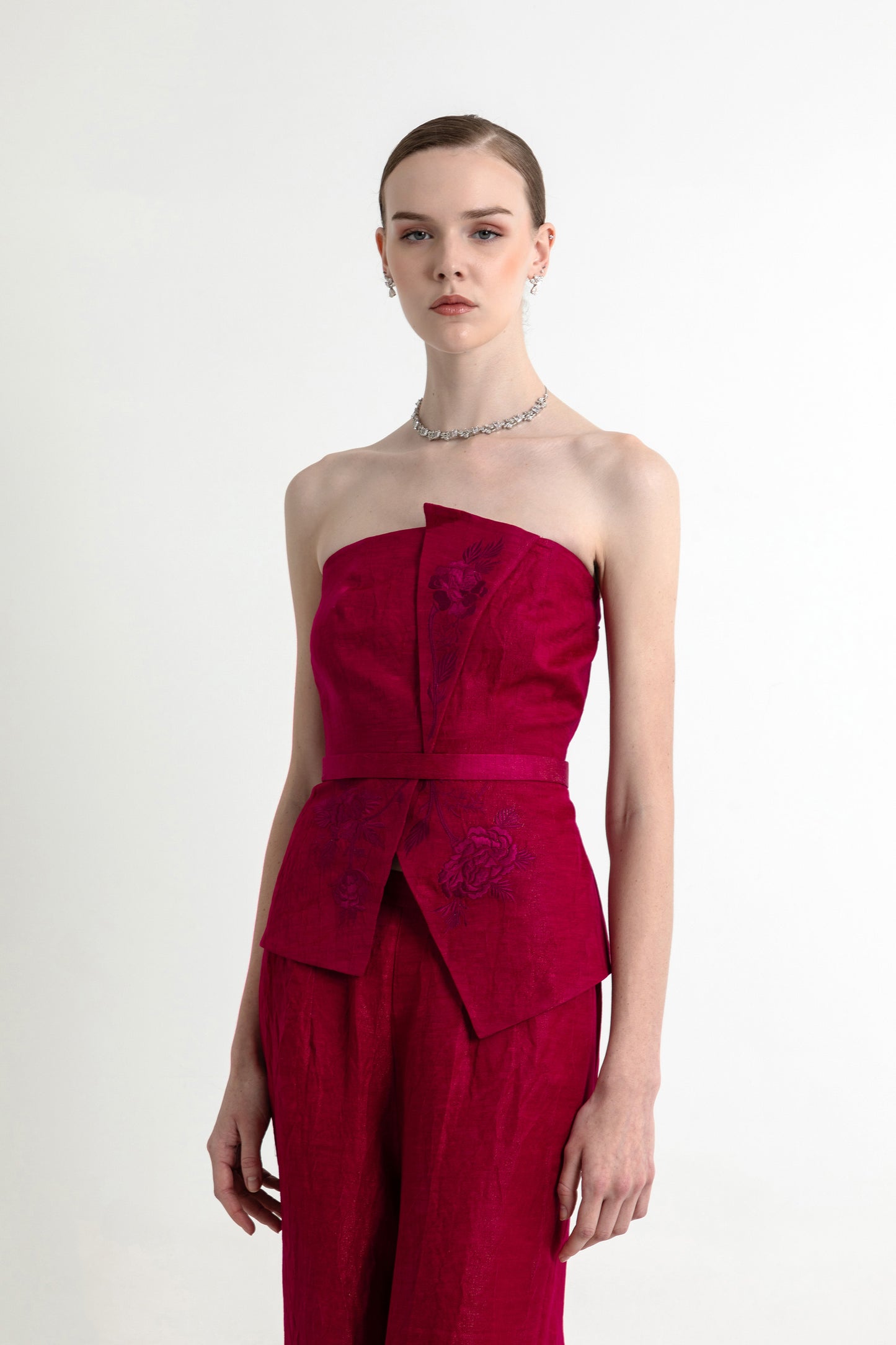 Carnation Red Satin Designer Co-ord Set