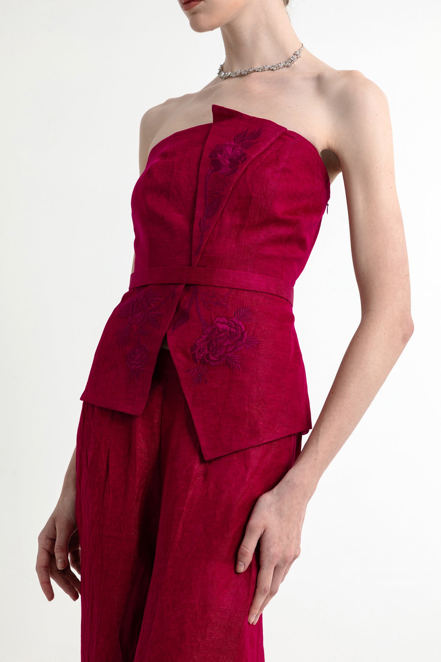 Carnation Red Satin Designer Co-ord Set