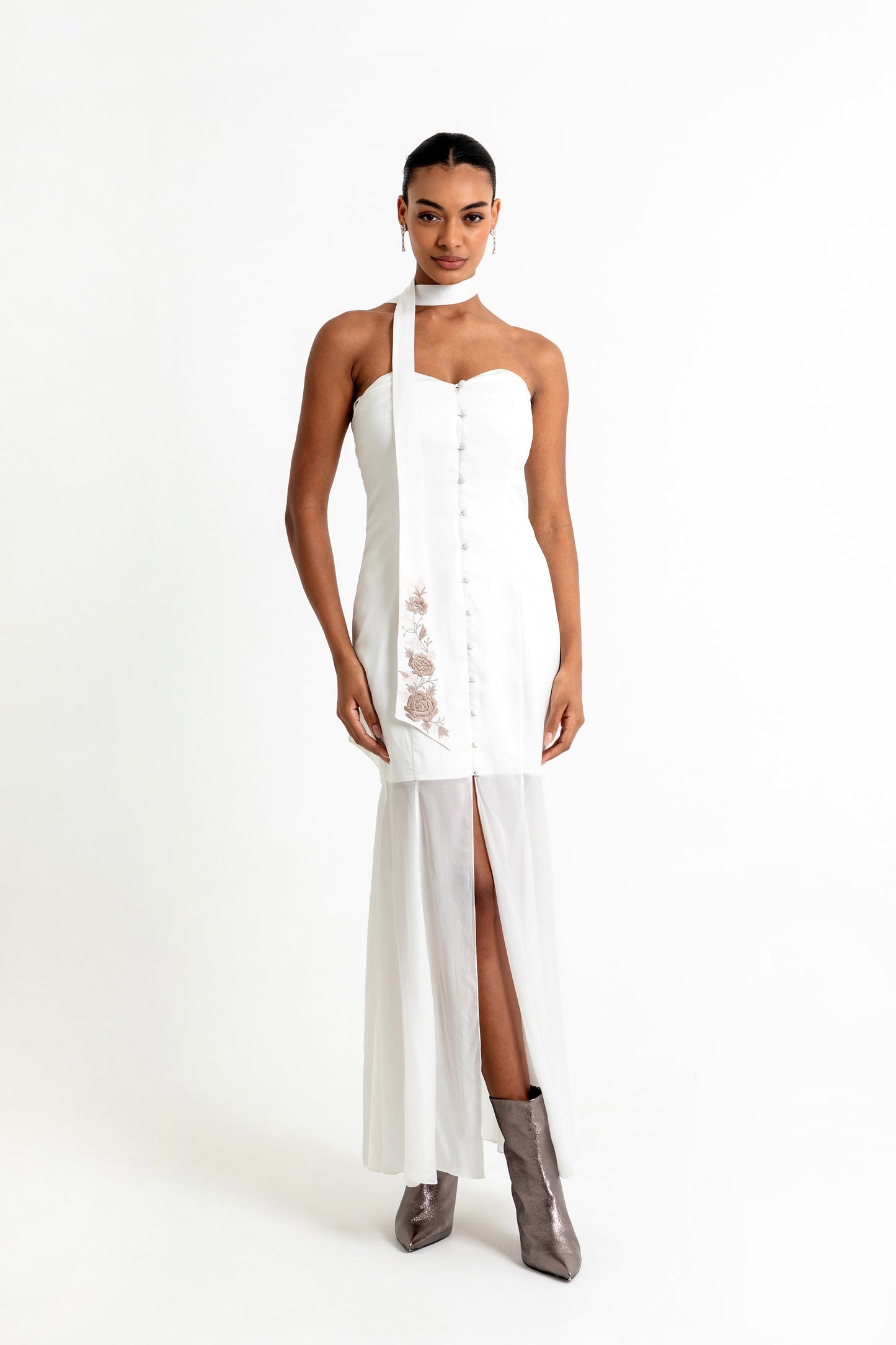 Strapless Sweetheart Shirt White Satin Party Wear Dress