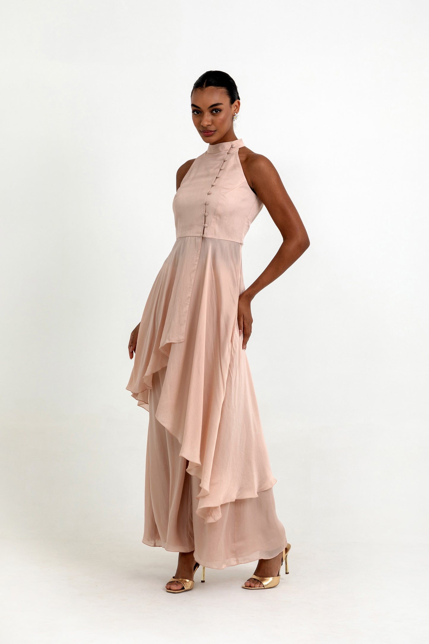 Haven Peach Organza Flared Co-ord Set