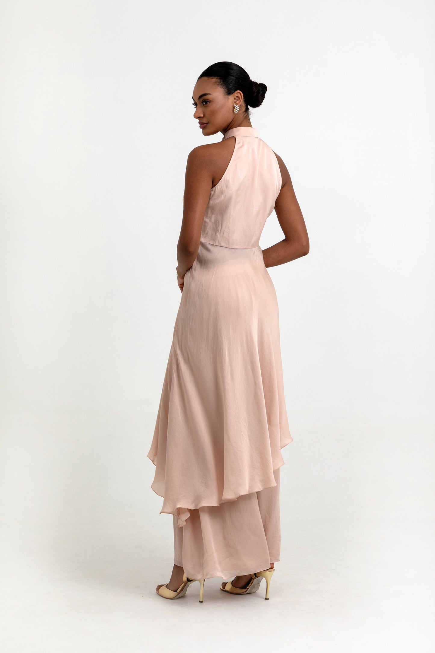 Haven Peach Organza Flared Co-ord Set