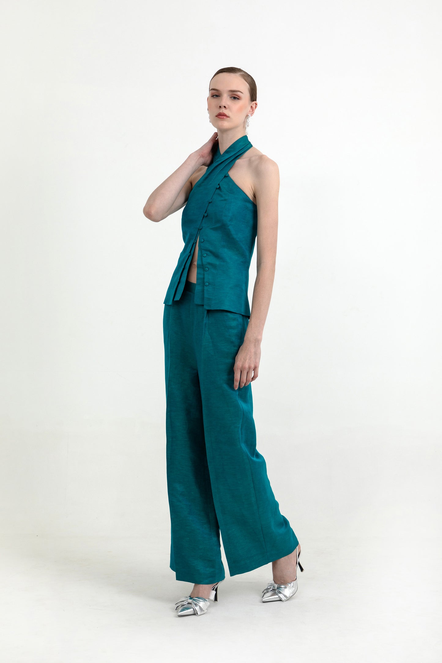 Skye Satin Co-ord Set in Crystal Teal Green