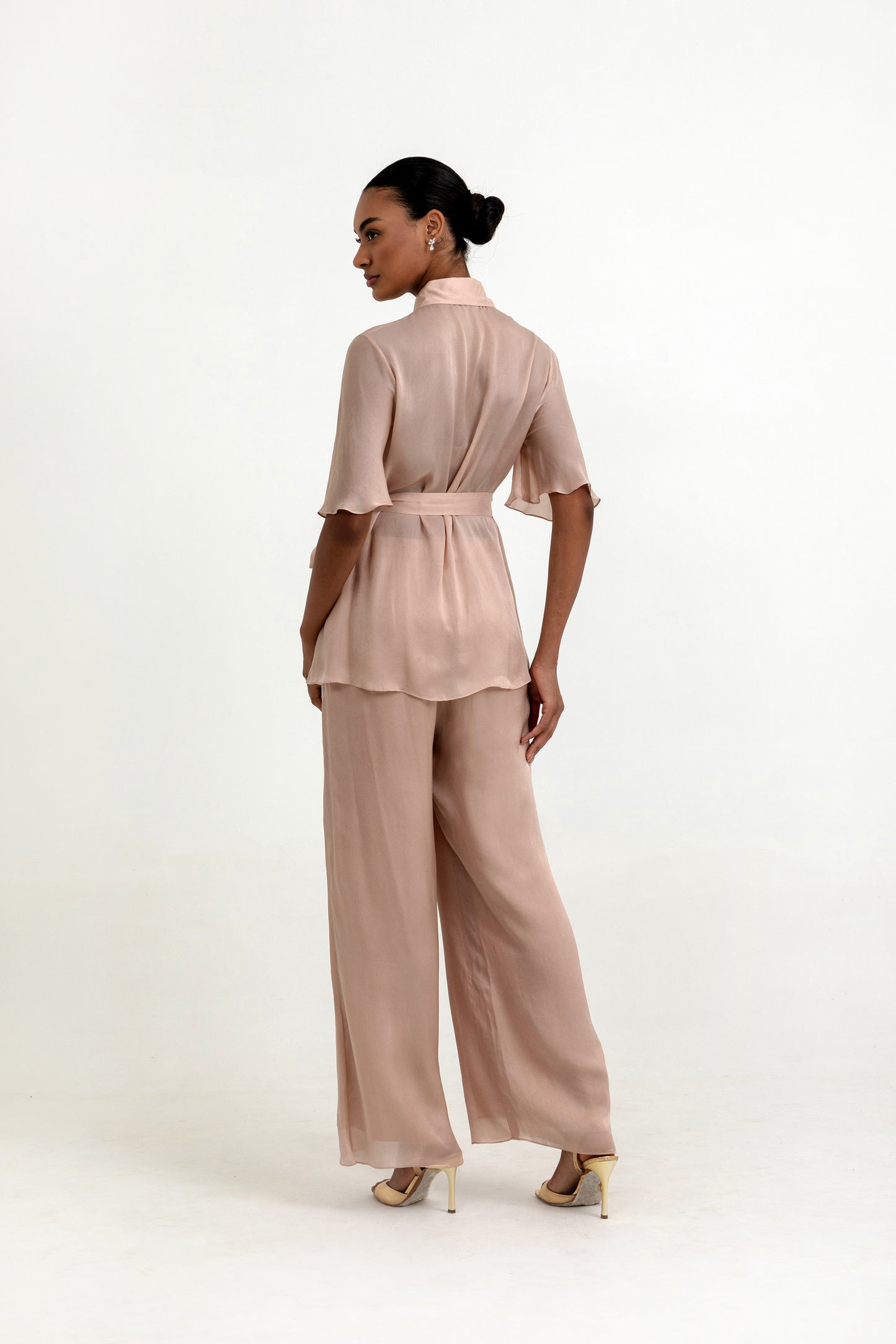 Ara Light Peach Satin Stone Work Co-ord Set